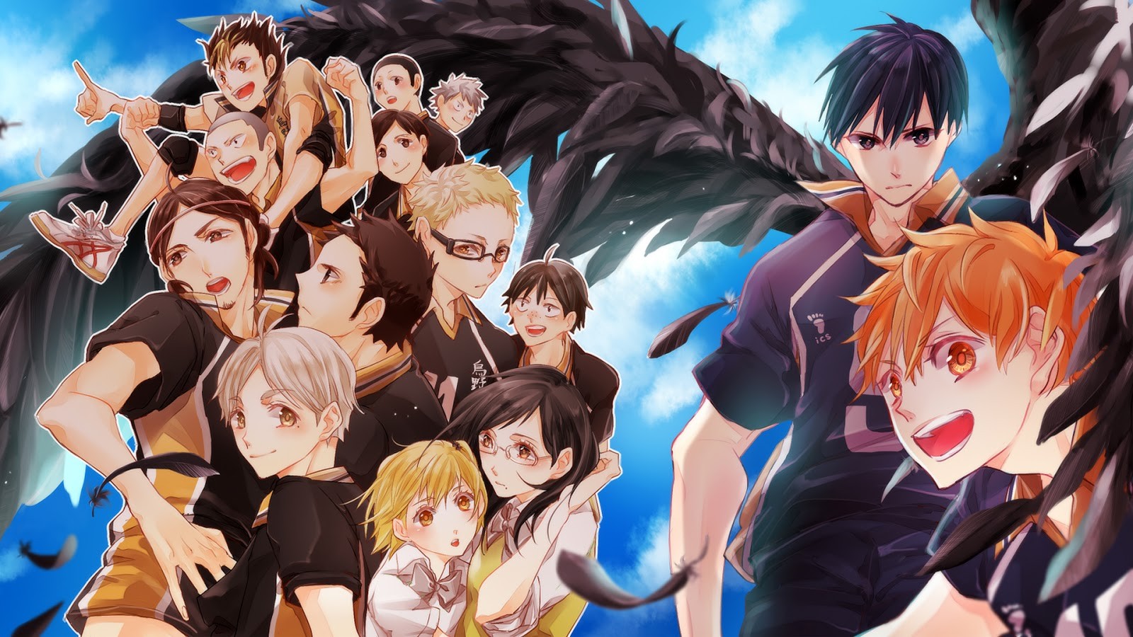Anime 1600x900 Haikyuu!! anime girls anime boys anime wings open mouth Group of Men