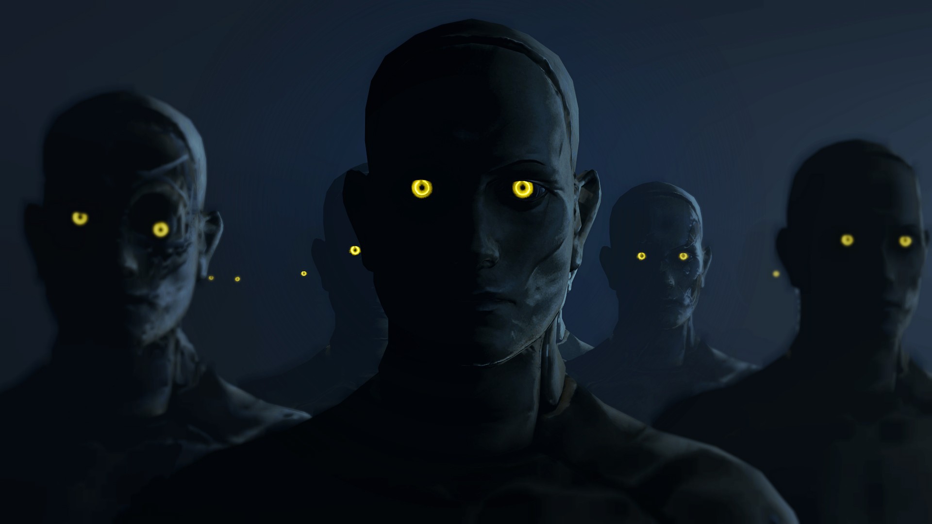 General 1920x1080 Fallout Synth video games yellow eyes video game art creepy dark dark gray yellow PC gaming glowing eyes