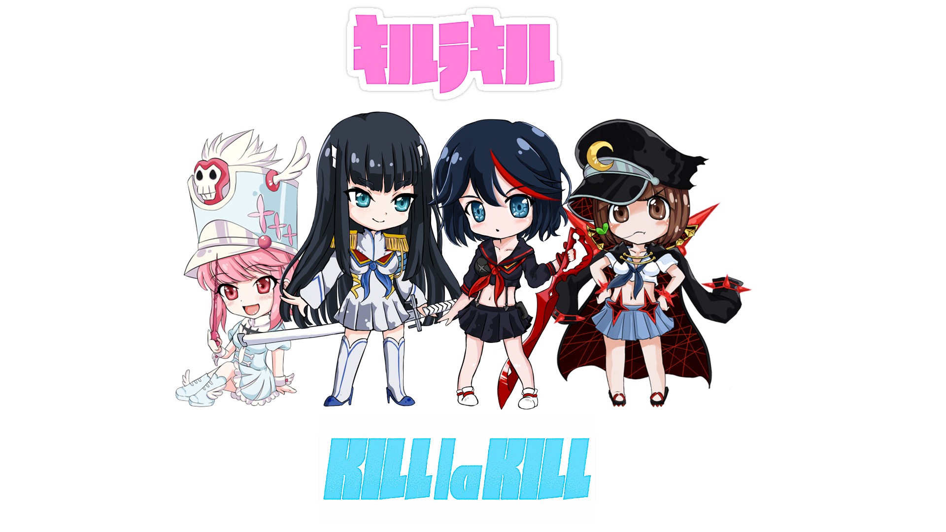 Anime 1920x1080 Kill la Kill Matoi Ryuuko Kiryuin Satsuki Jakuzure Nonon Mankanshoku Mako anime anime girls white background simple background