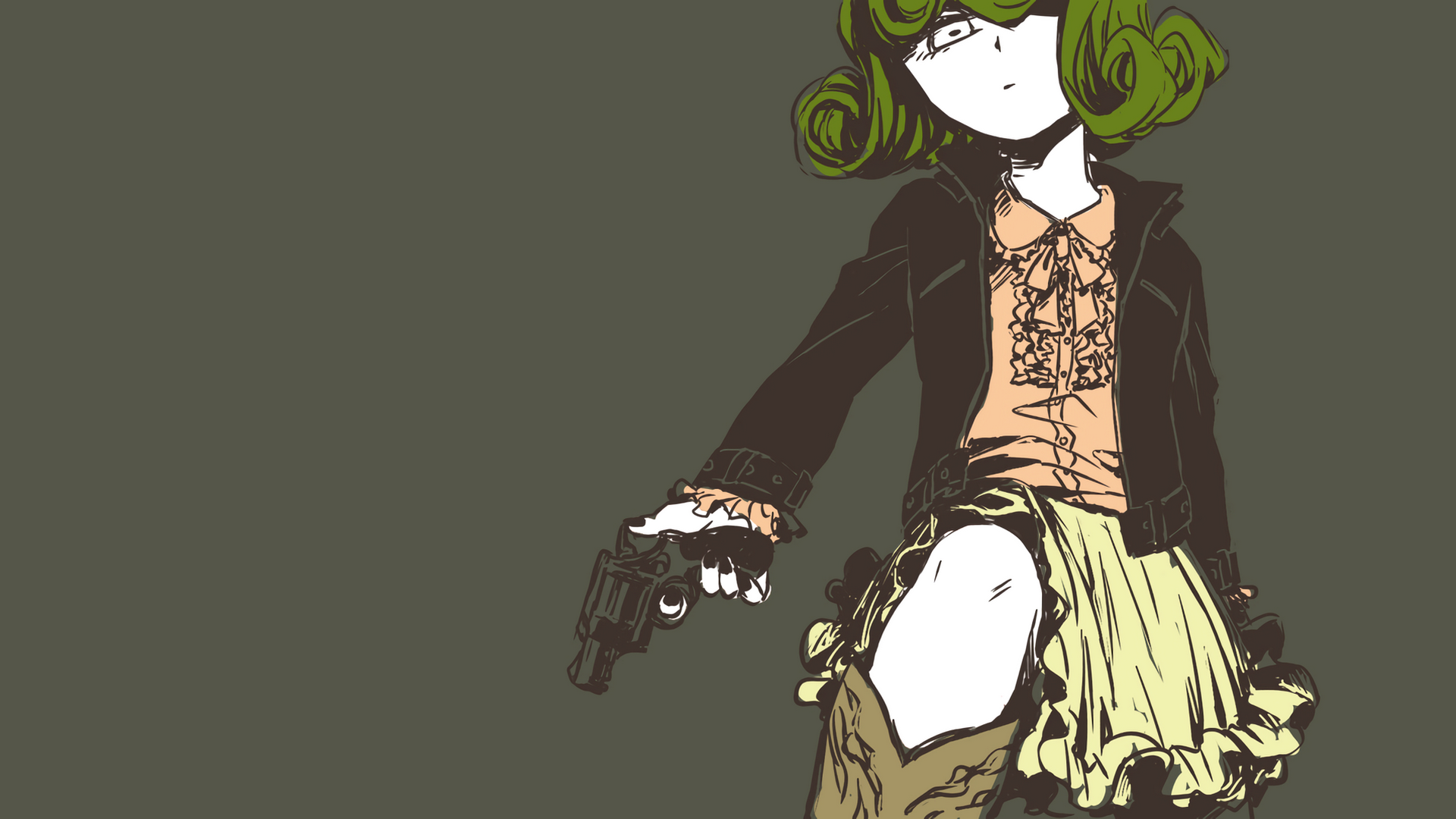 Anime 1920x1080 One-Punch Man Tatsumaki gun anime anime girls weapon girls with guns green hair simple background