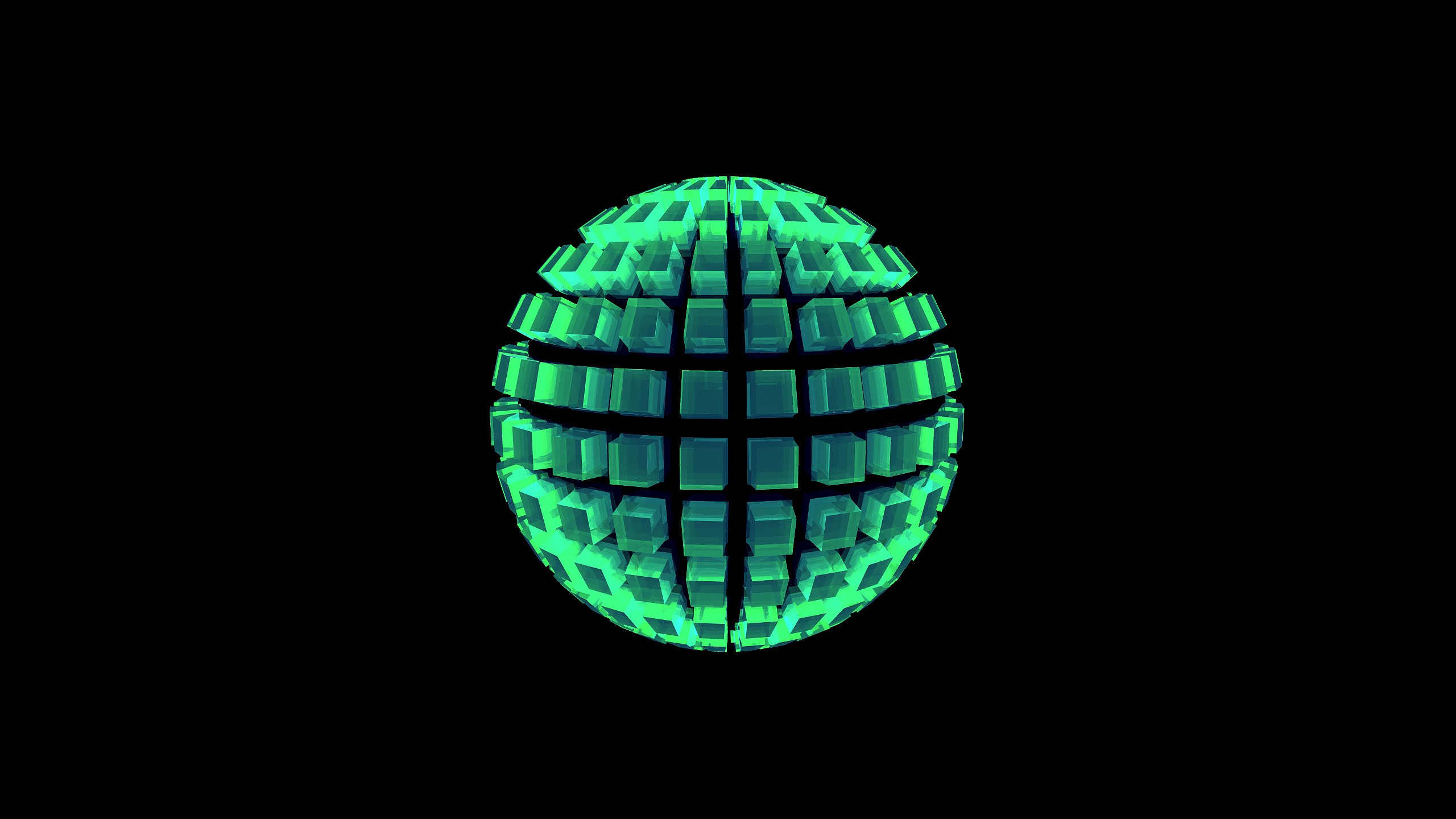 General 2560x1440 digital art sphere minimalism green black background simple background 3D Blocks 3D Abstract