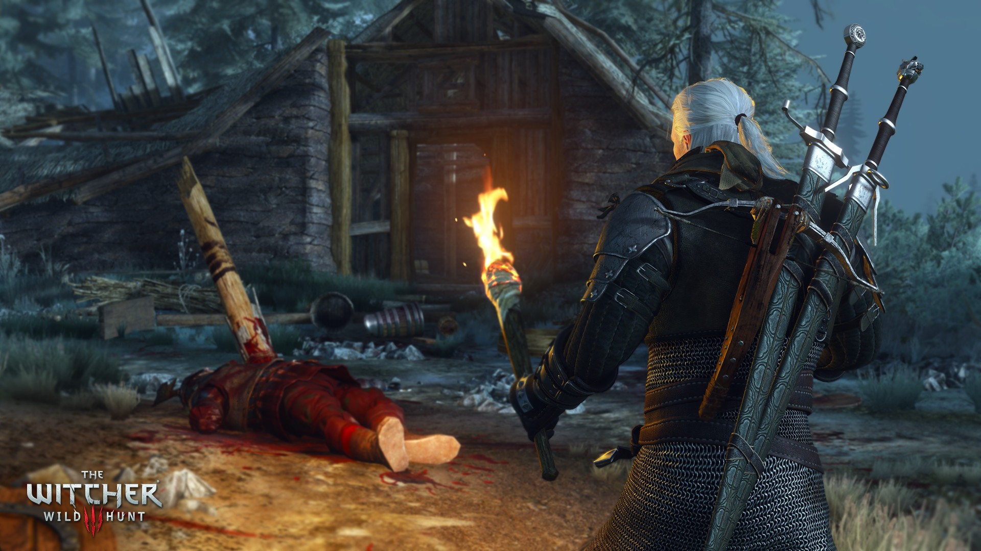 General 1920x1080 The Witcher 3: Wild Hunt Geralt of Rivia CD Projekt RED video games torches blood RPG PC gaming