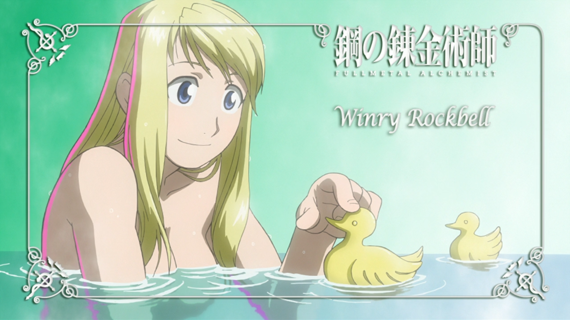 Anime 1920x1080 Fullmetal Alchemist: Brotherhood Rockbell Winry anime anime girls in water water rubber ducks long hair blonde