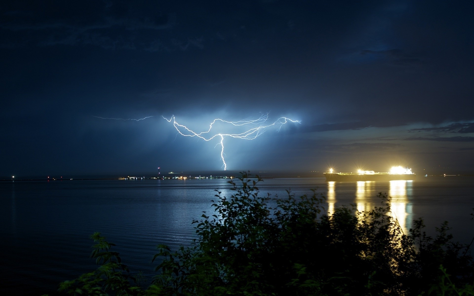 General 1920x1200 lightning nature storm river ship night sky outdoors low light