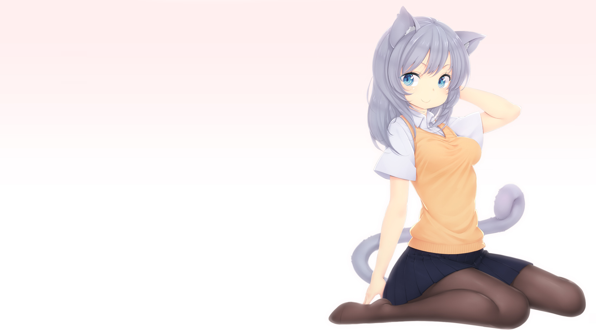 Anime 1920x1080 anime anime girls cat girl original characters pantyhose tail animal ears skirt white background simple background