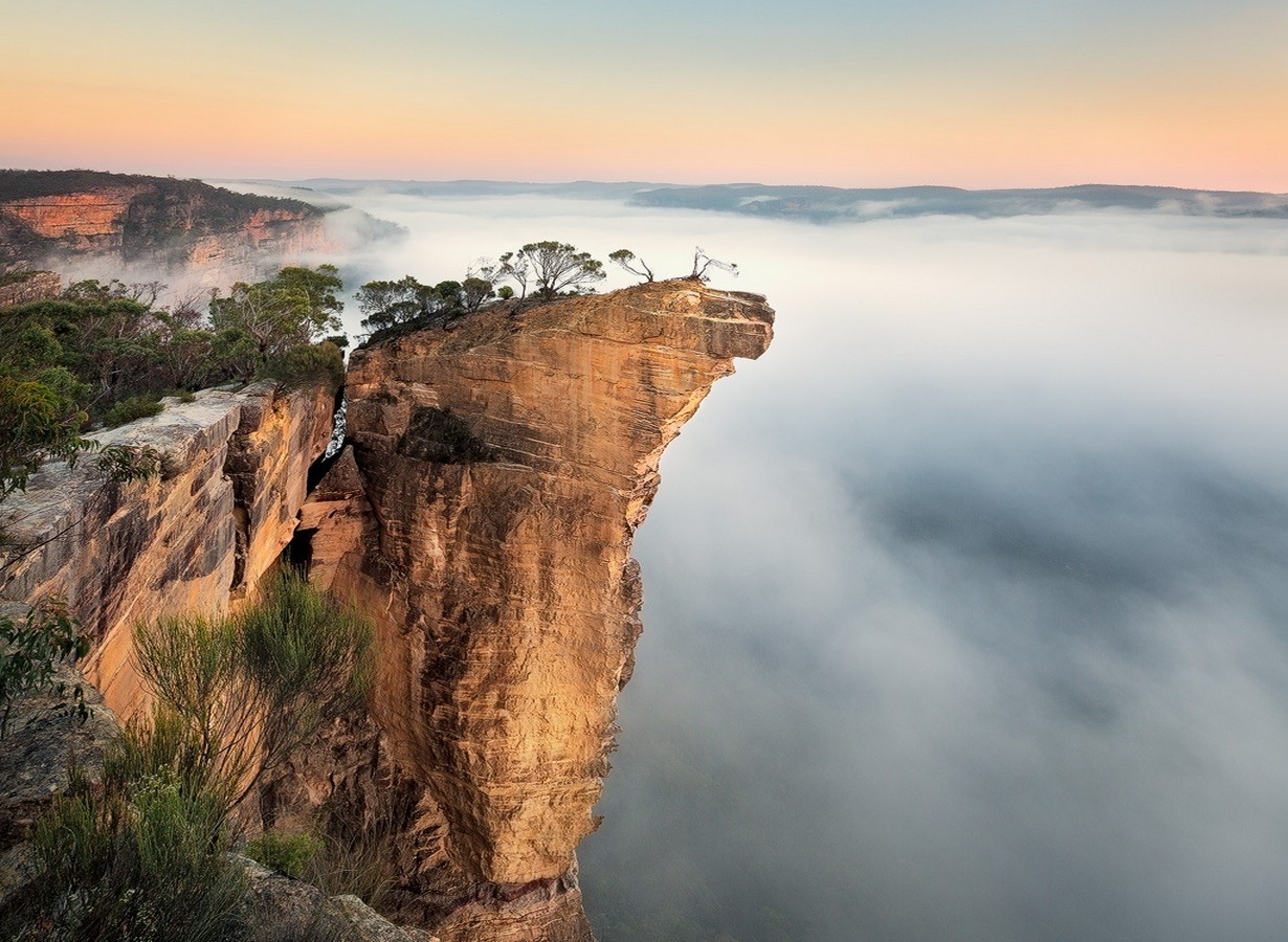 General 1230x900 nature landscape rocks cliff mist shrubs sunlight Australia