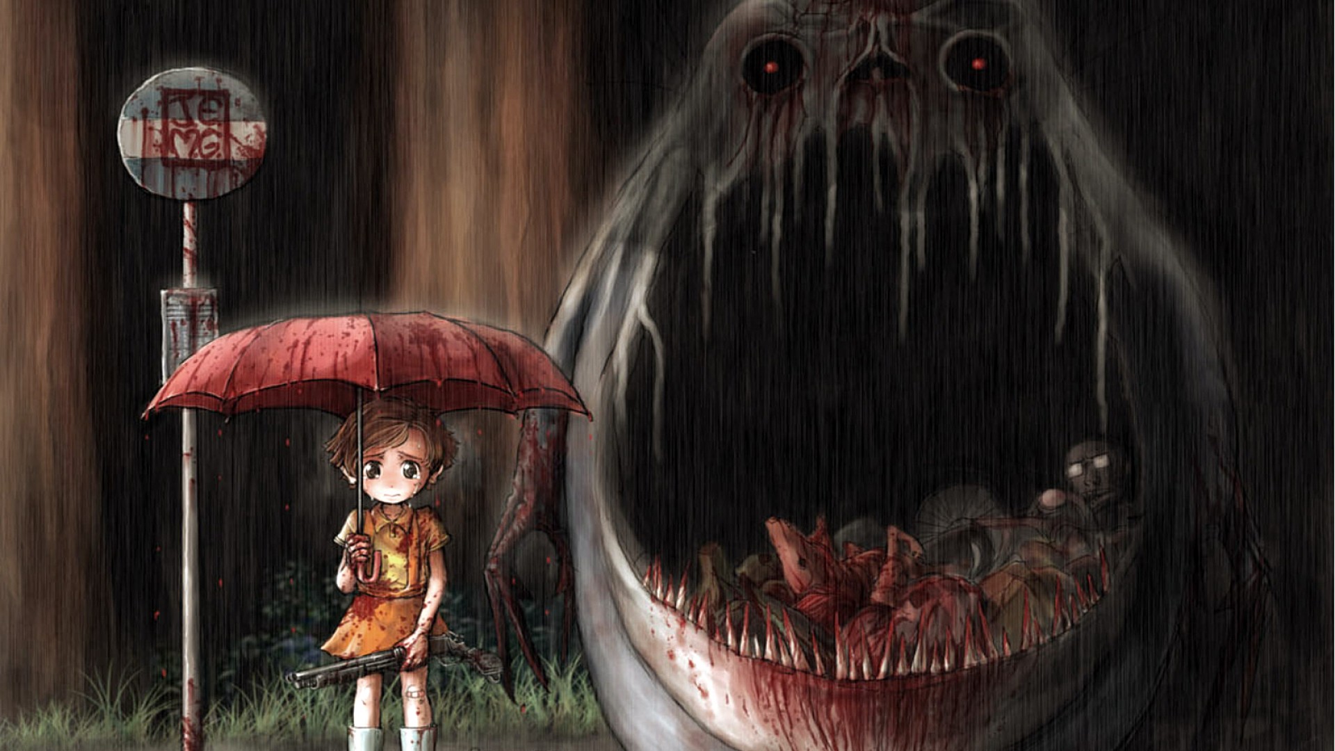 Anime 1920x1080 rain umbrella horror anime anime girls girls with guns gore My Neighbor Totoro Studio Ghibli