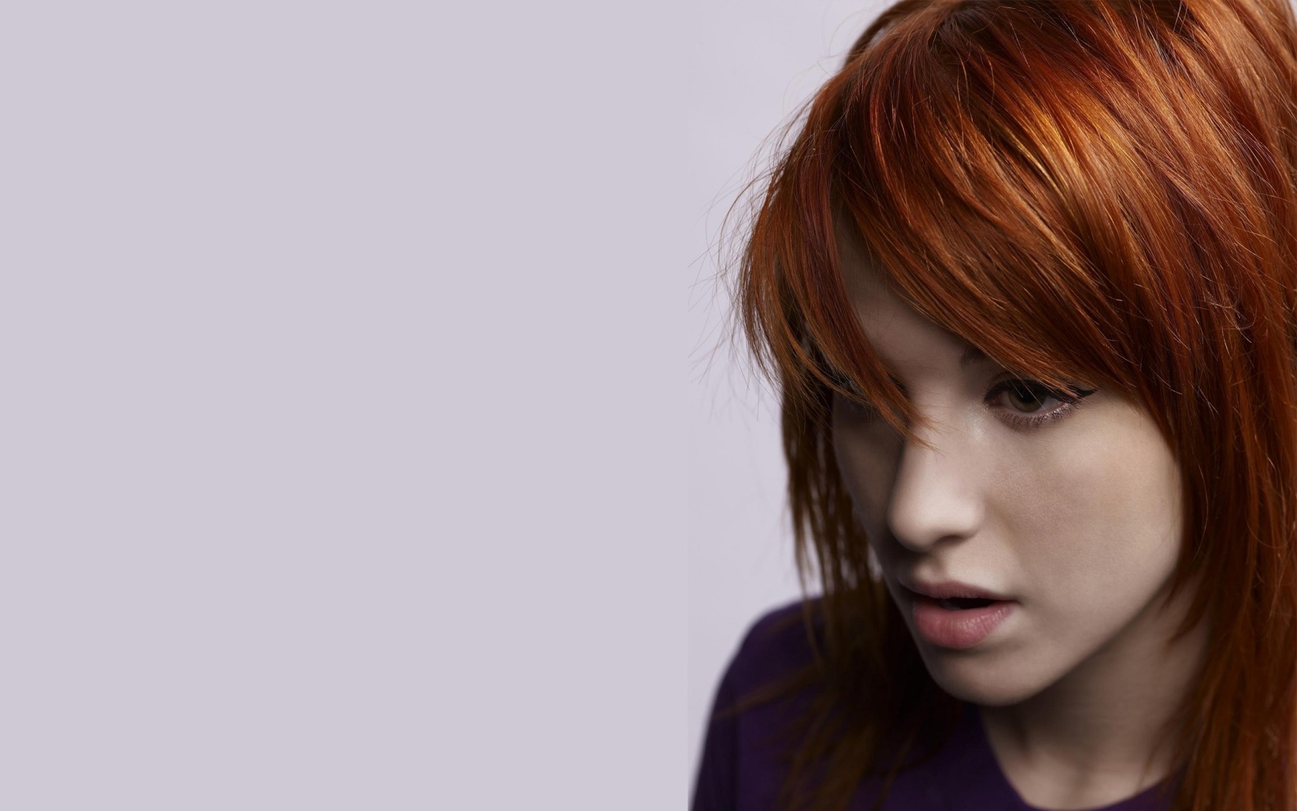 People 2560x1600 simple background Paramore Hayley Williams redhead women singer face closeup white background music women indoors indoors studio portrait hair in face