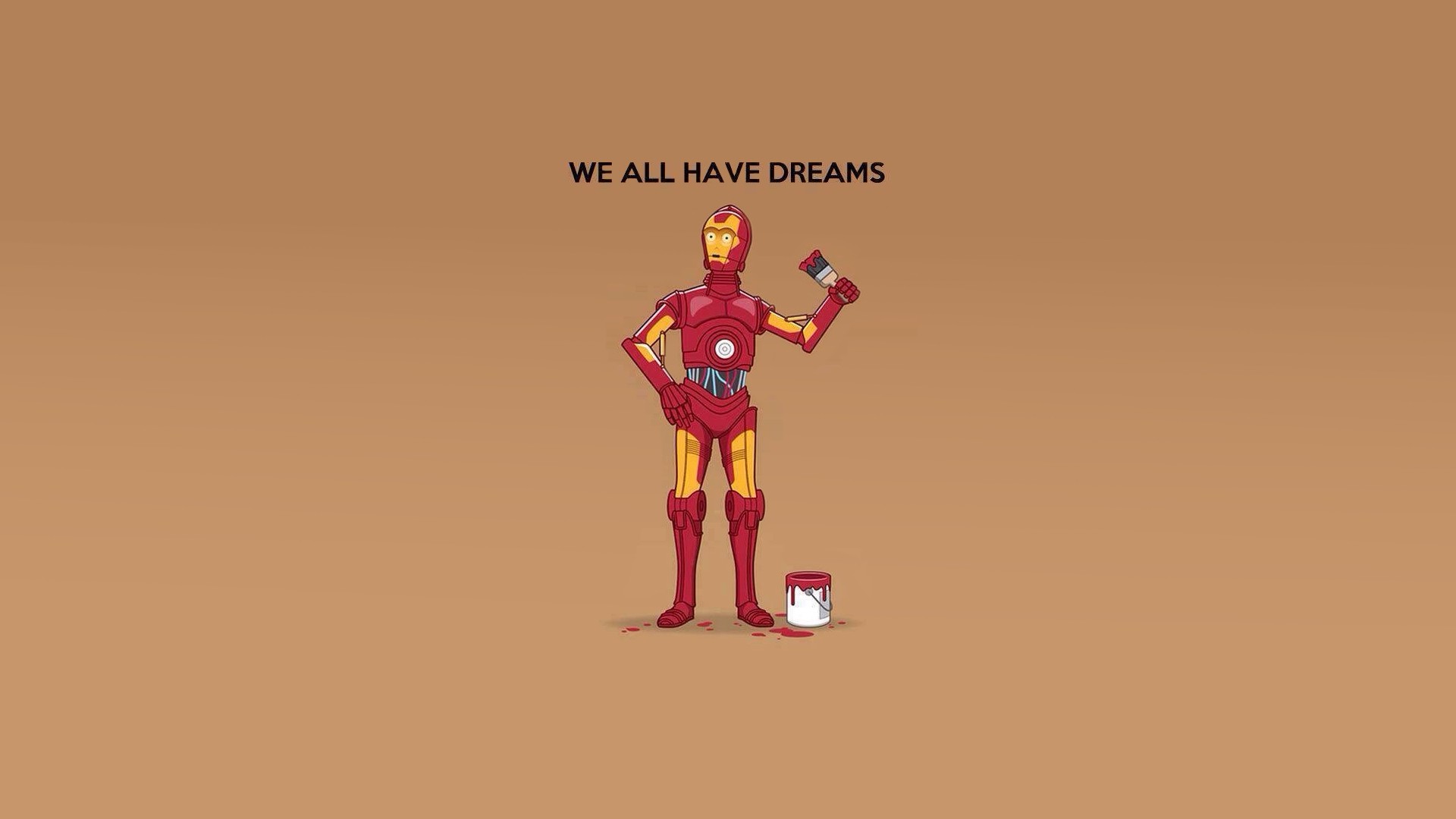 General 1920x1080 humor Star Wars C-3PO Iron Man Star Wars Droids Star Wars Humor beige background simple background paint brushes artwork science fiction