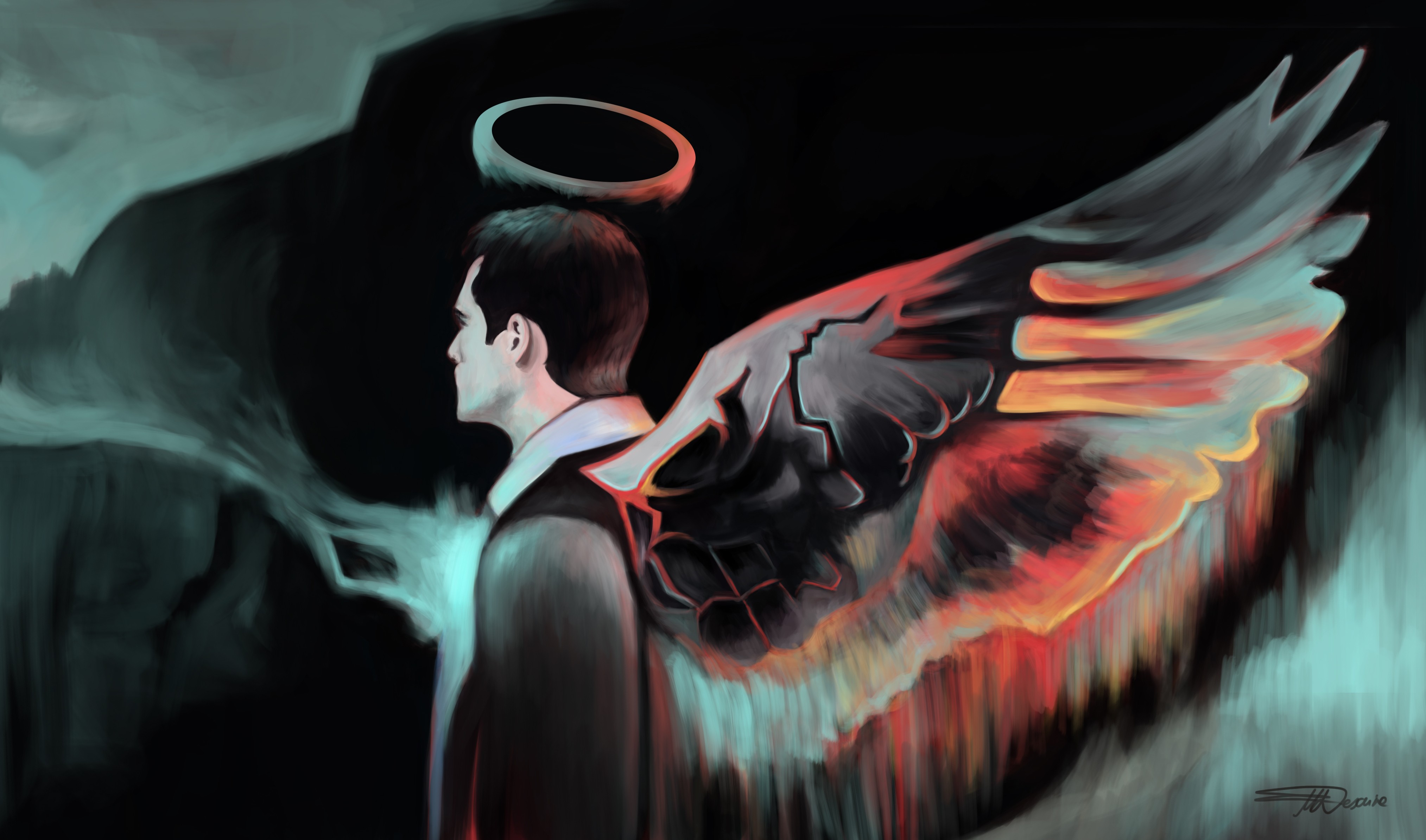 General 4053x2389 artwork angel men fantasy art watermarked wings