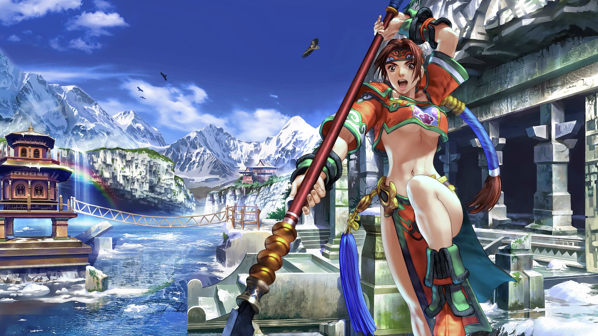 General 1920x1080 video games soul calibur artwork Seong Mina (Soul Calibur) video game girls video game warriors women underboob belly open mouth video game characters video game landscape