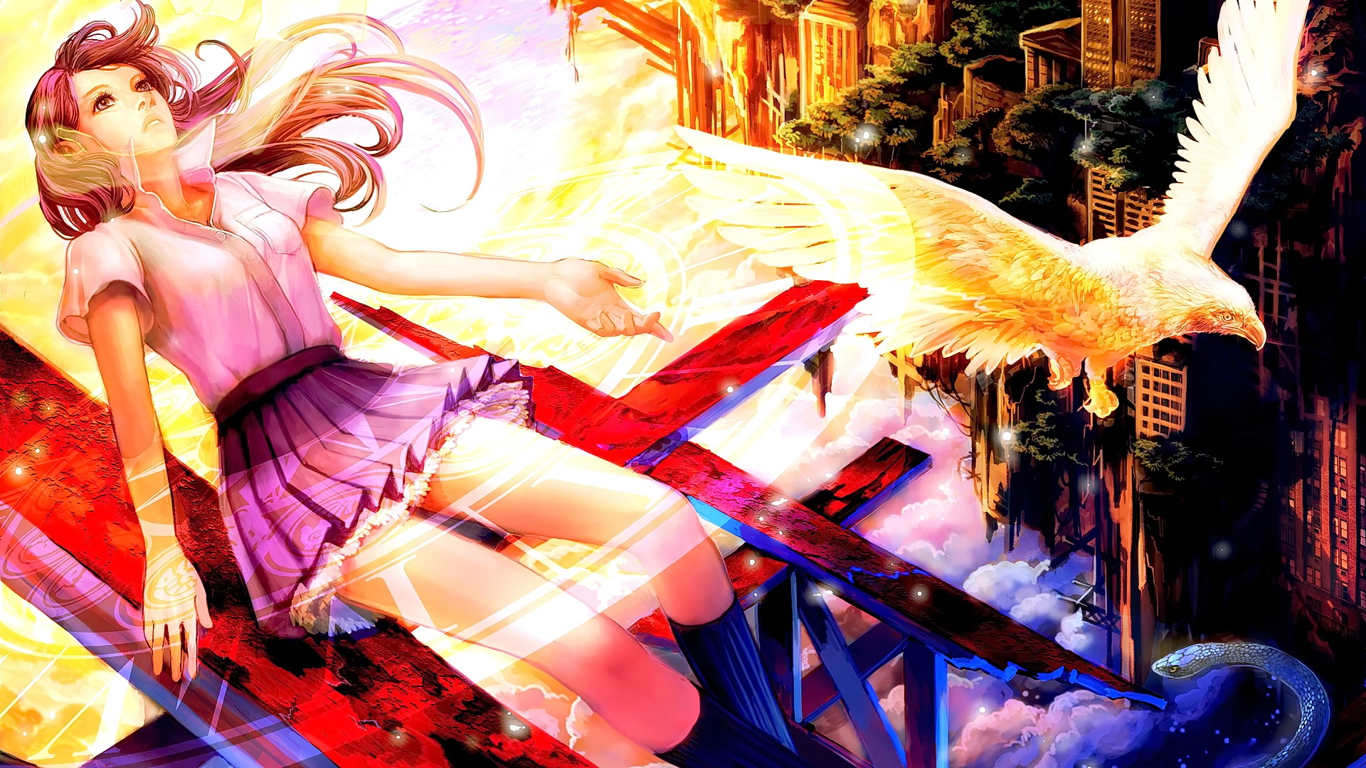 Anime 1920x1080 anime anime girls open mouth sitting looking away original characters women skirt legs