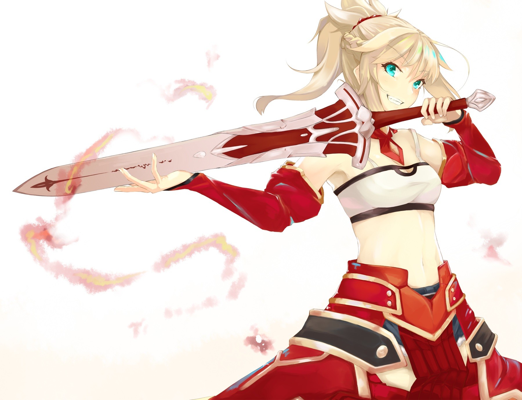 Anime 1800x1382 Fate/Grand Order Fate series Mordred (Fate/Apocrypha) anime girls anime sword women with swords white background fantasy art fantasy girl blonde aqua eyes