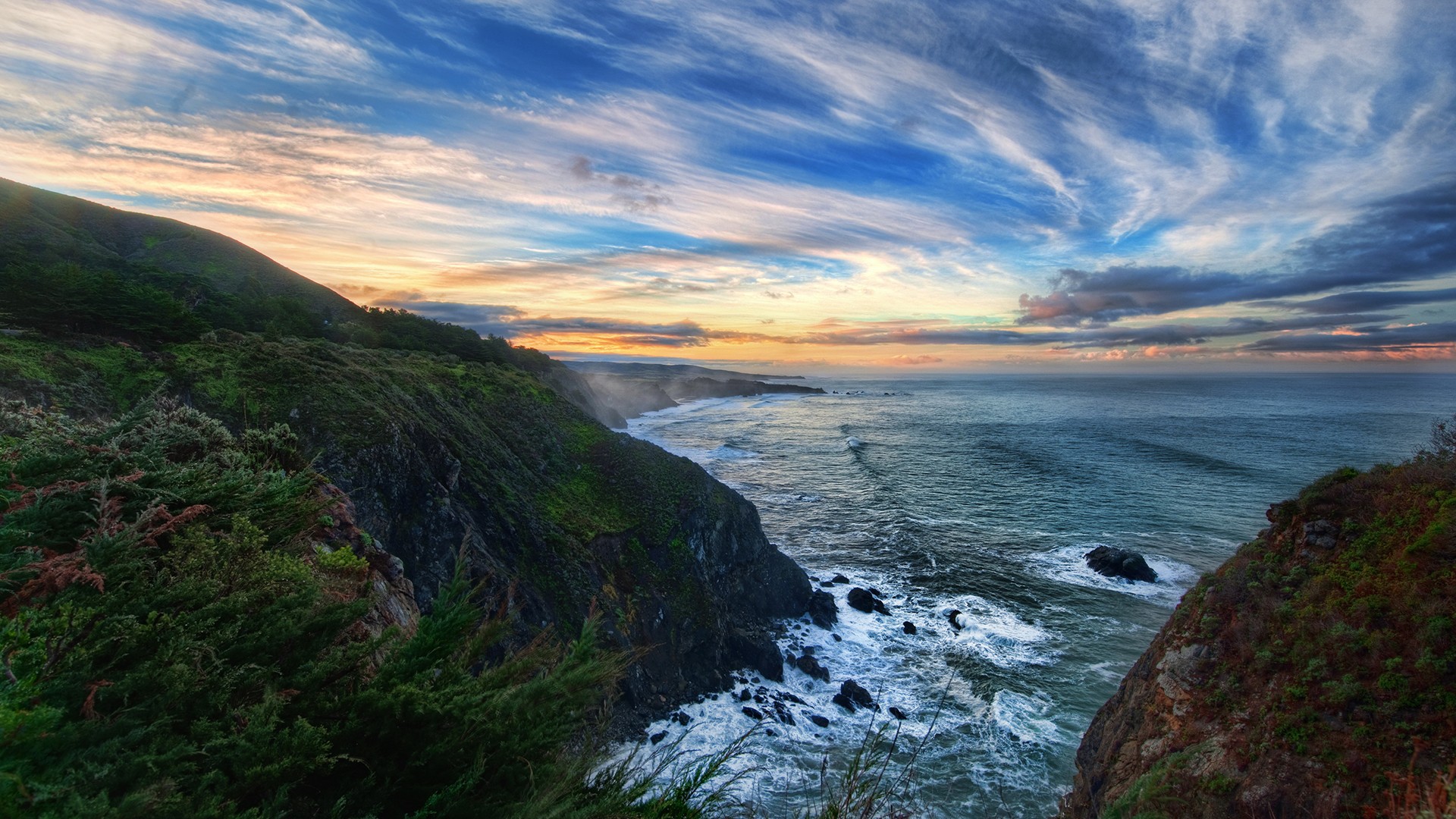 General 1920x1080 nature water Big Sur California landscape sea coast cliff sunset USA