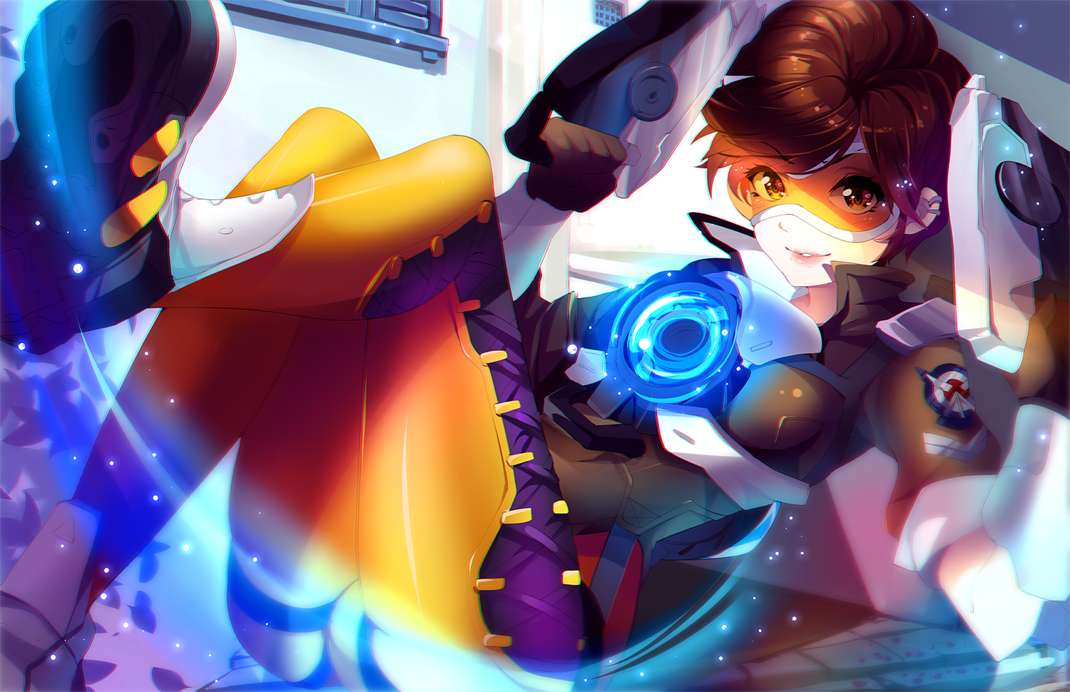 Anime 1500x970 anime anime girls Overwatch Tracer (Overwatch) bodysuit short hair weapon gun Pixiv video game girls video game characters PC gaming
