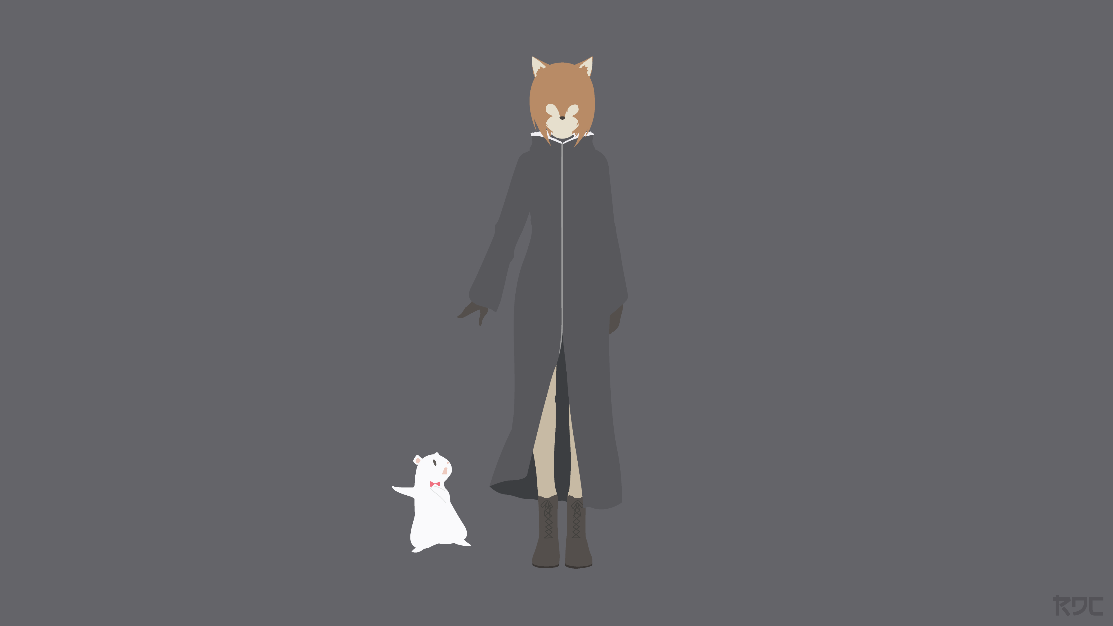 Anime 3840x2160 anime girls Flying Witch anime vectors animals animal ears gray background minimalism anime simple background