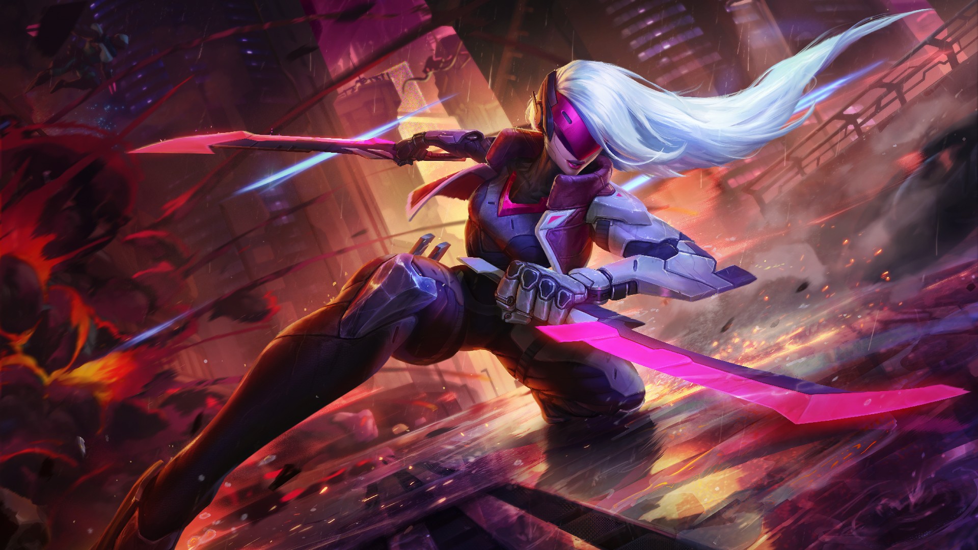 General 1920x1080 League of Legends Katarina (League of Legends) video game girls women with swords girls with guns silver hair long hair sword weapon PC gaming