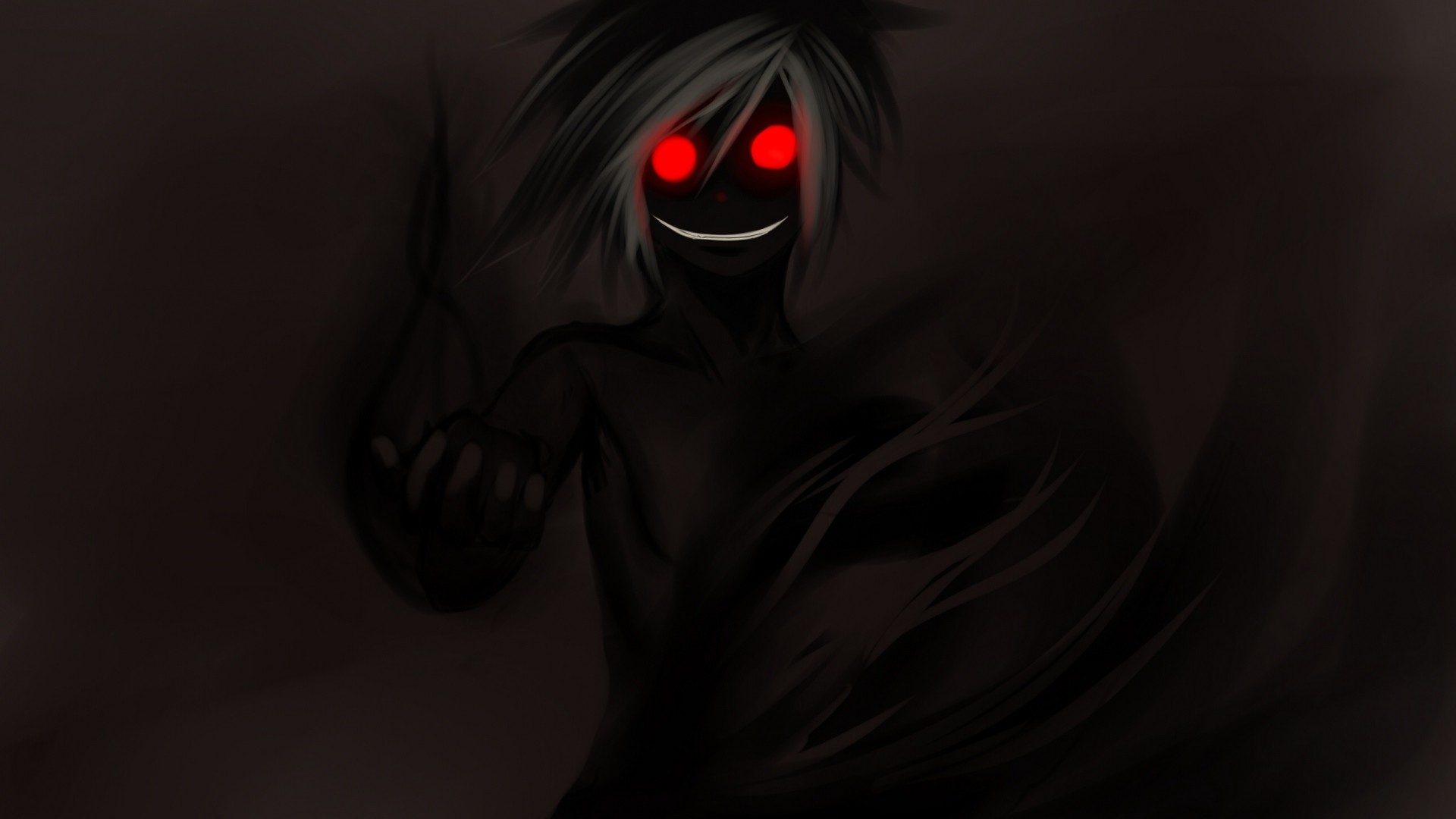 Anime 1920x1080 ghost anime red eyes dark black background spooky glowing eyes smiling