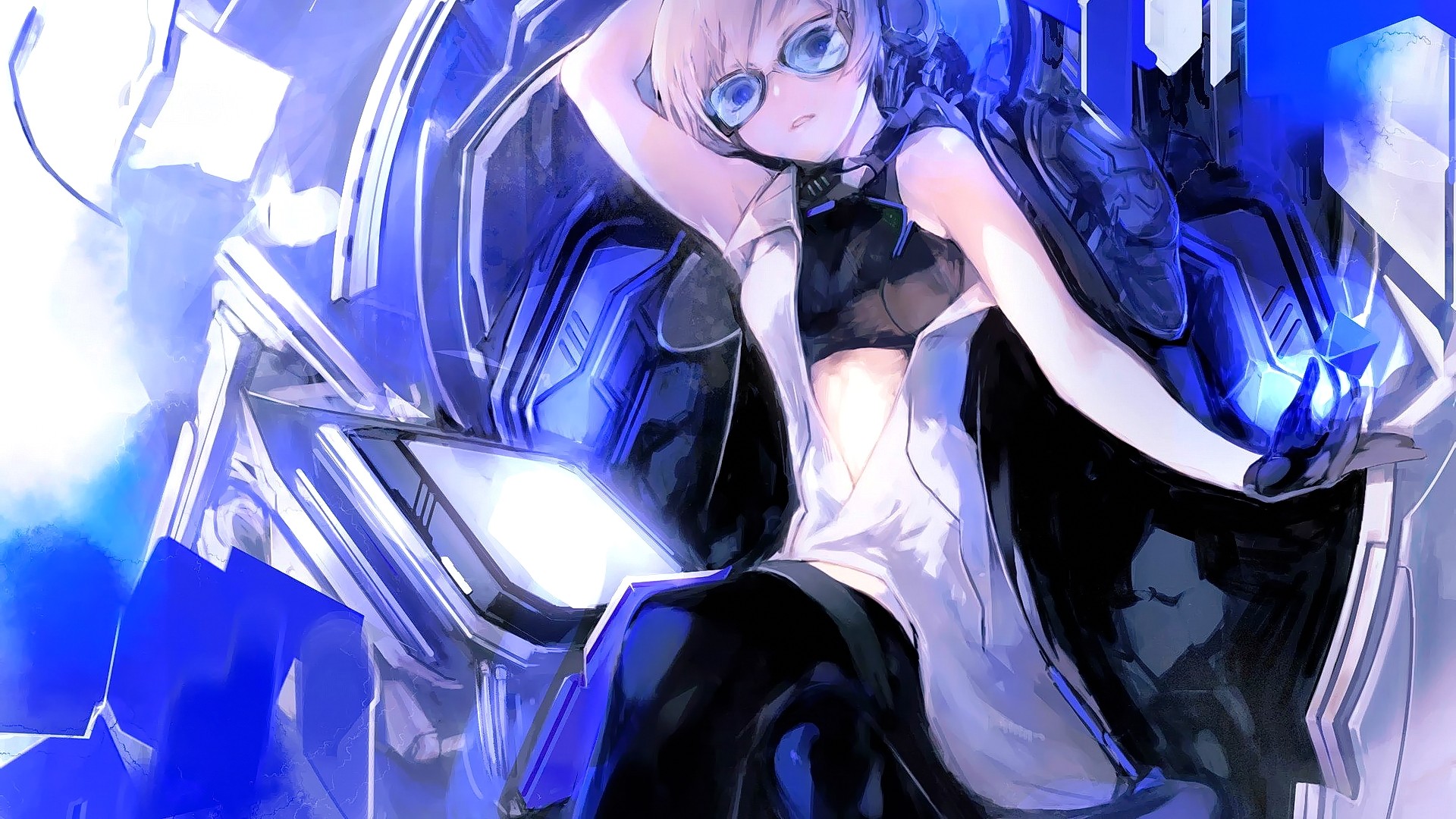 Anime 1920x1080 anime anime girls blonde short hair blue eyes glasses looking at viewer goggles
