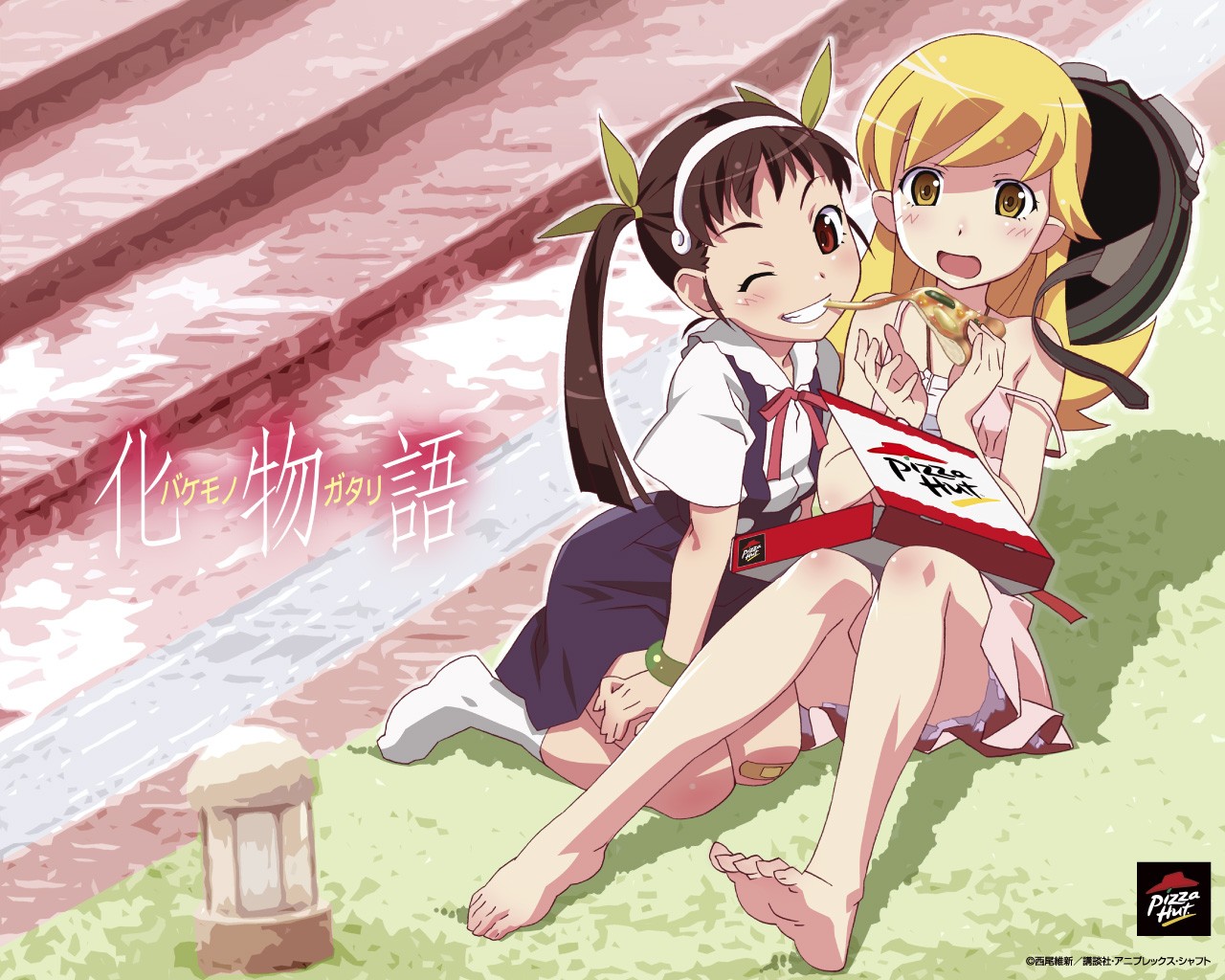 Anime 1280x1024 Monogatari Series anime girls Hachikuji Mayoi Oshino Shinobu