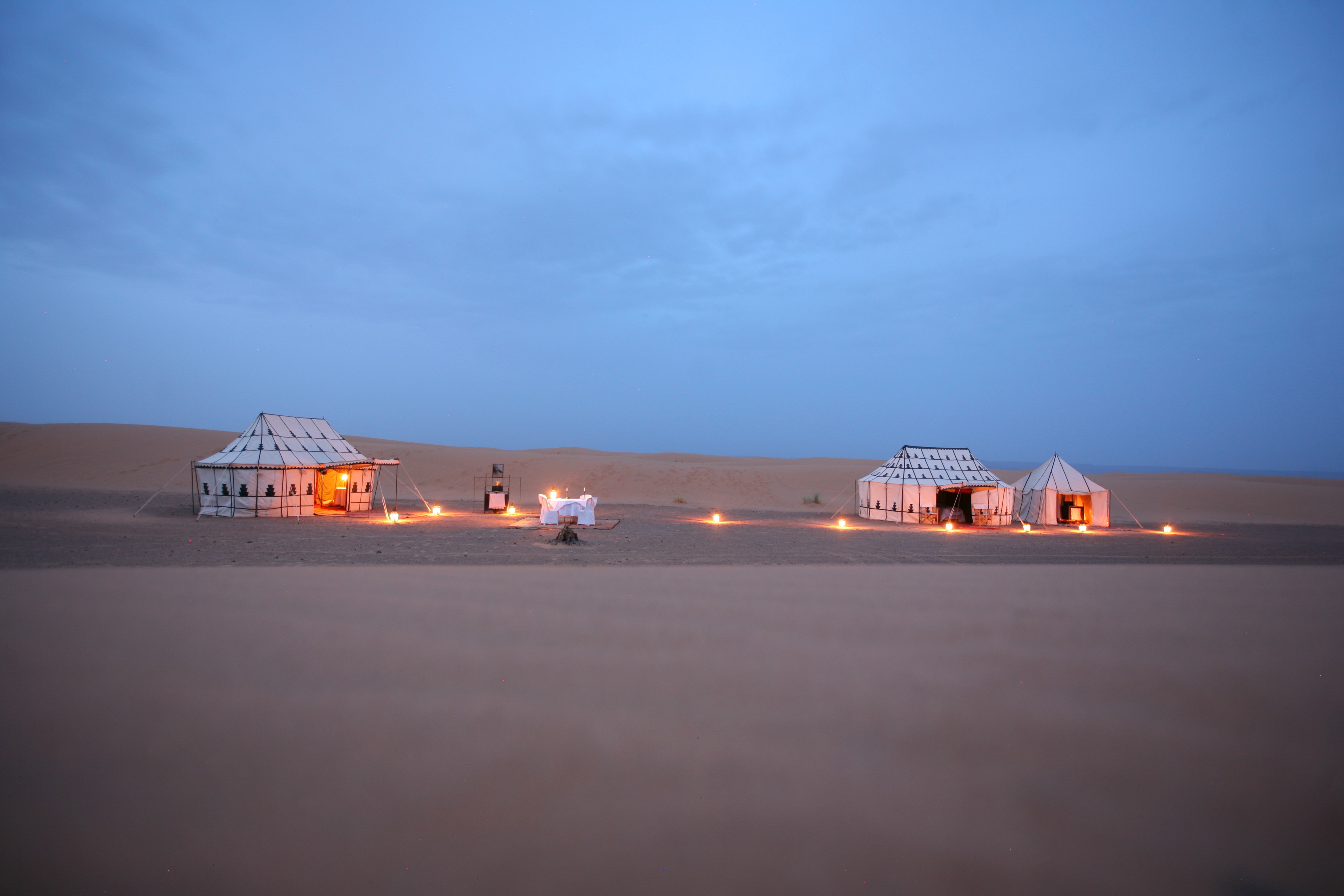 General 4368x2912 nature landscape Morocco Africa sand desert tent lights camp clear sky evening luxury