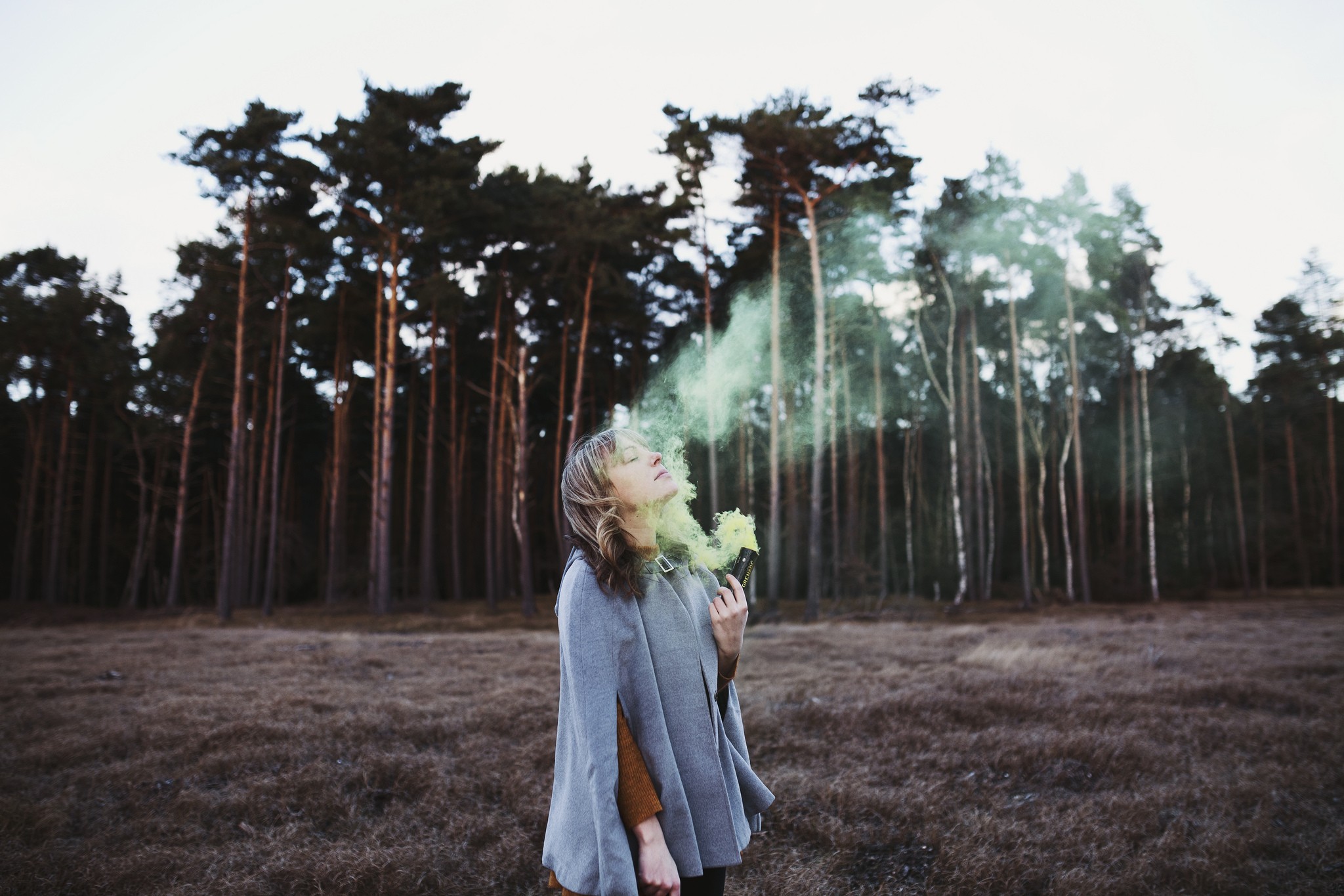 People 2048x1365 women brunette colored smoke ponchos closed eyes women outdoors trees standing outdoors smoke