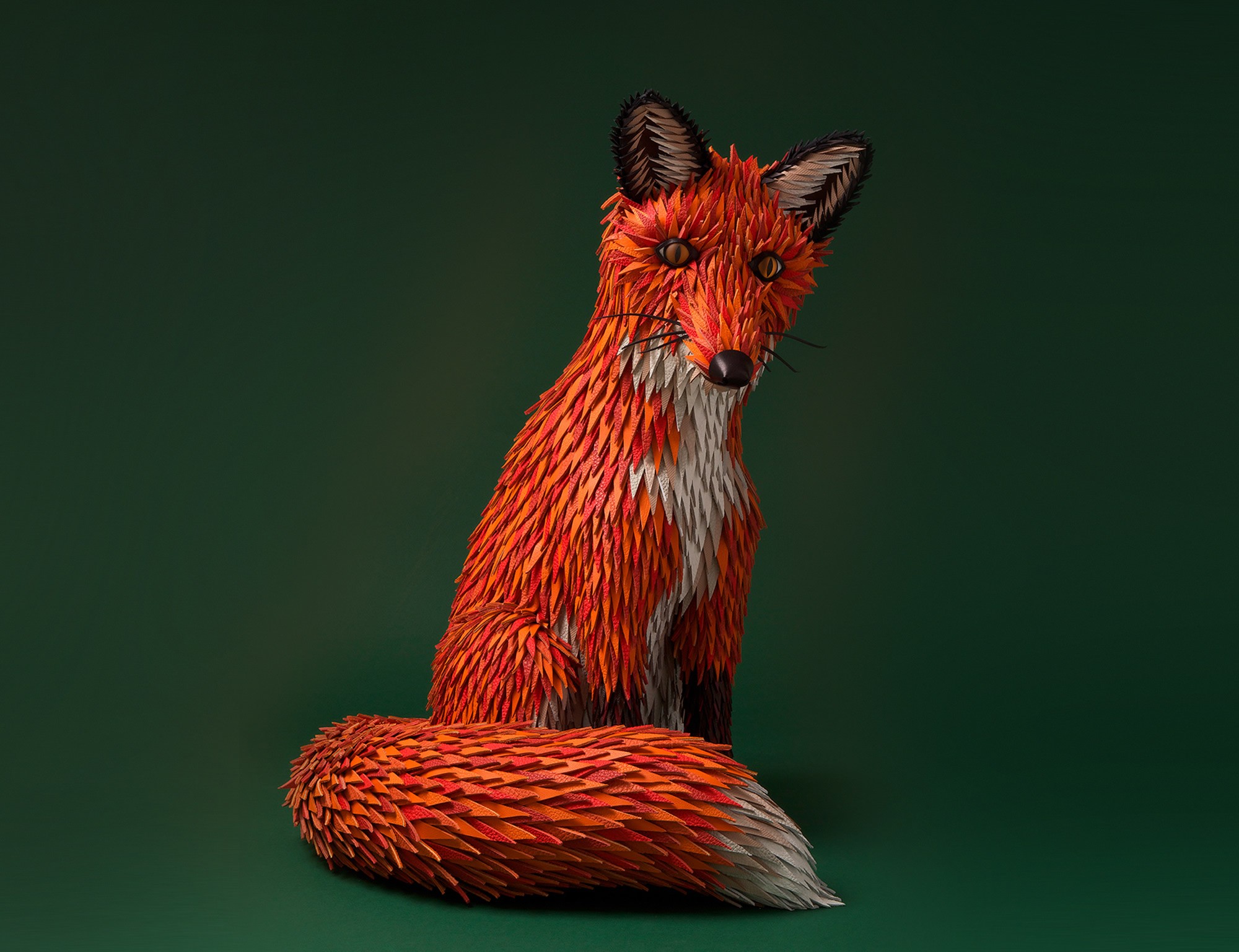 General 2000x1537 animals fox artwork green background CGI leather simple background digital art