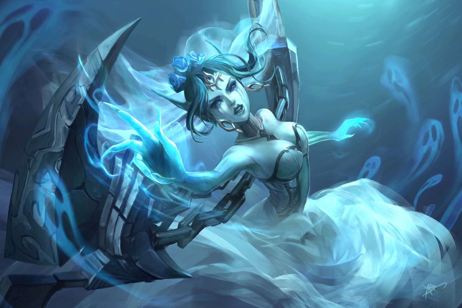 General 1920x1280 League of Legends video games Morgana (League of Legends) blue cyan PC gaming boobs cleavage video game art video game characters fantasy art fantasy girl dress
