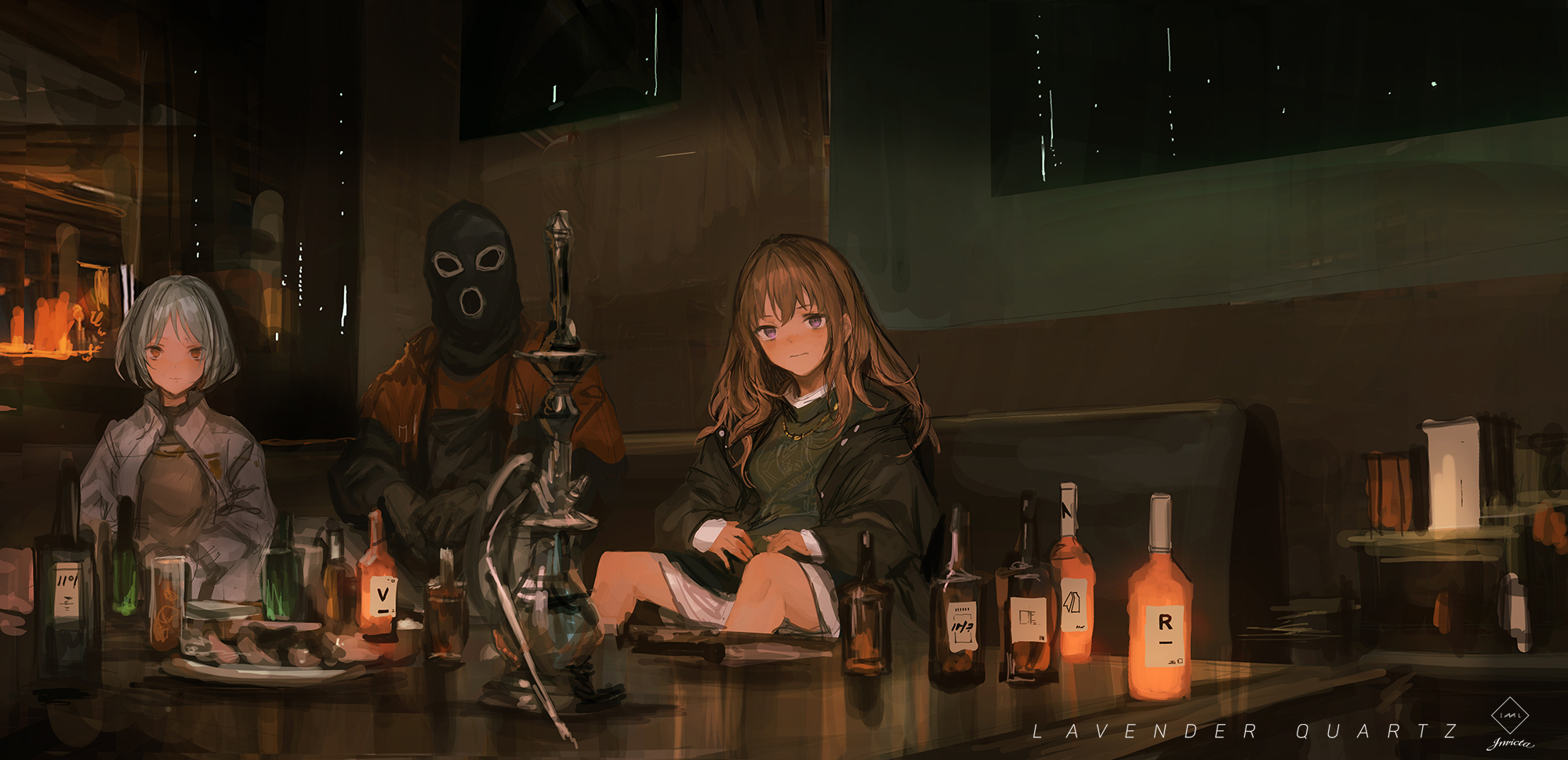 Anime 2000x970 original characters hookah _LM7_ two women anime anime girls sitting women indoors indoors mask looking at viewer DeviantArt