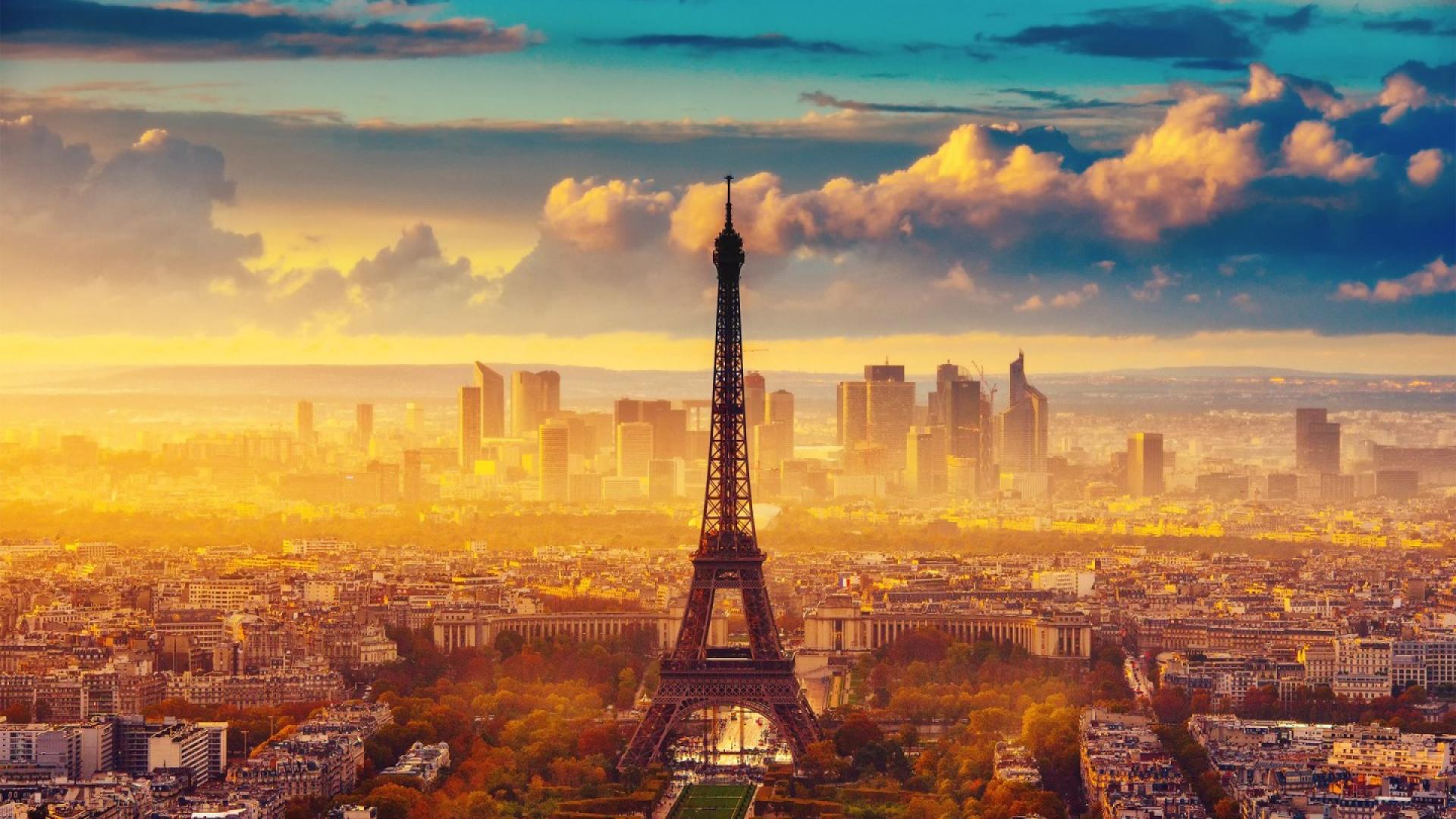 General 1920x1080 Eiffel Tower street view Paris France construction sky sunlight clouds cityscape landmark