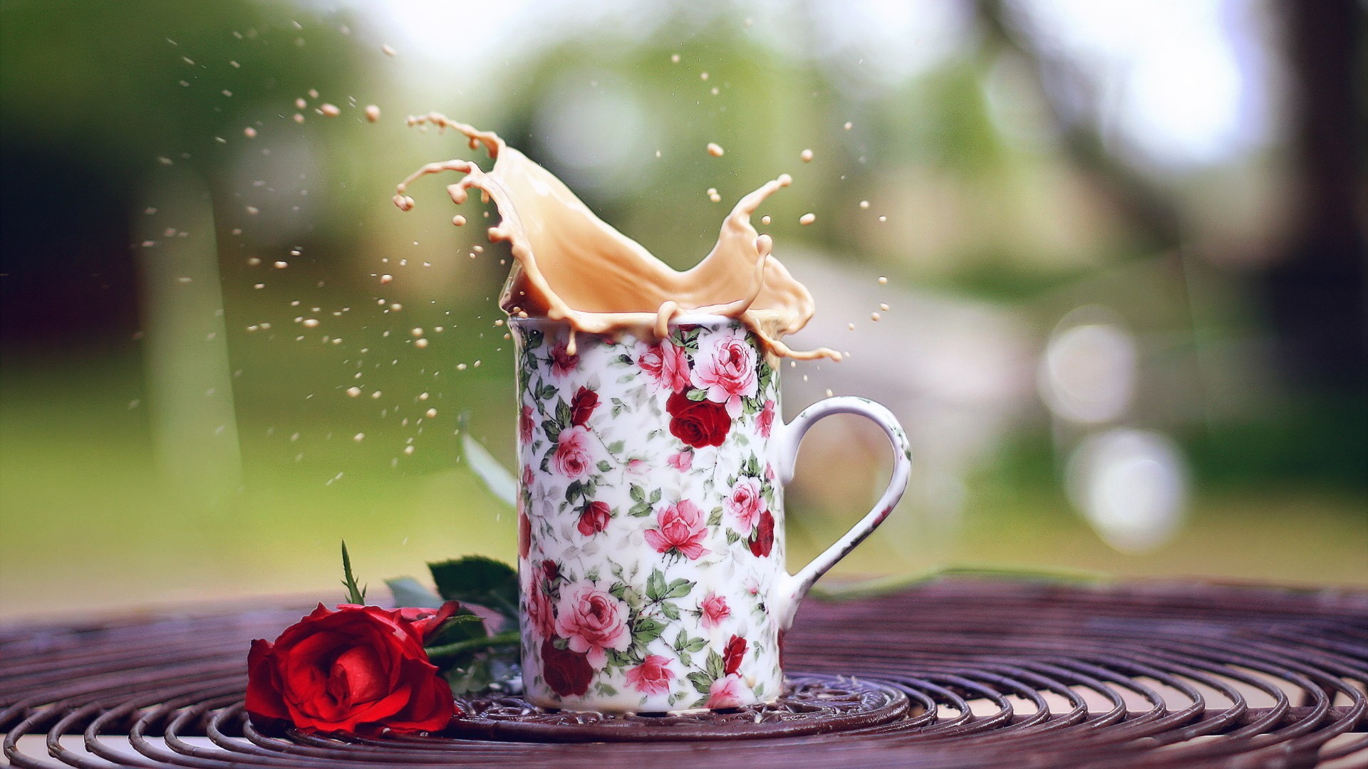 General 1920x1080 rose flowers cup coffee splashes