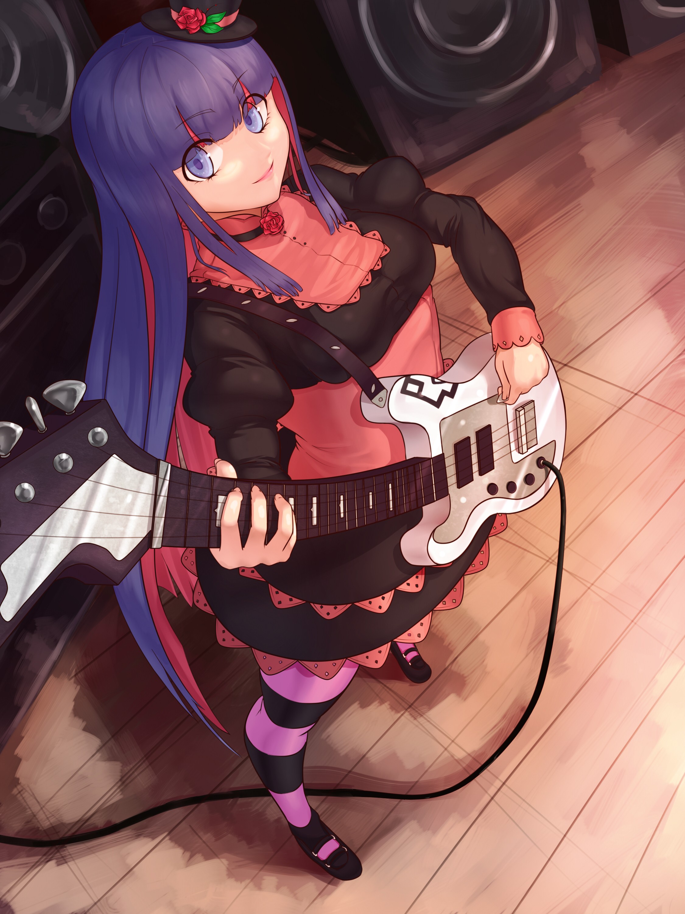 Anime 2250x3000 anime Panty and Stocking with Garterbelt electric guitar Anarchy Stocking musical instrument anime girls