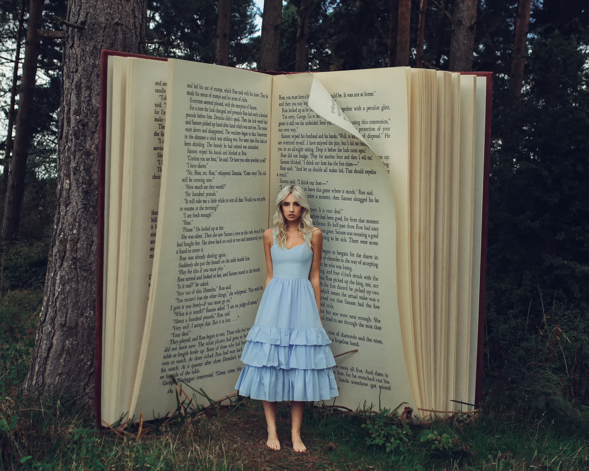 People 2048x1639 books blue dress women blonde women outdoors Poldark  photo manipulation