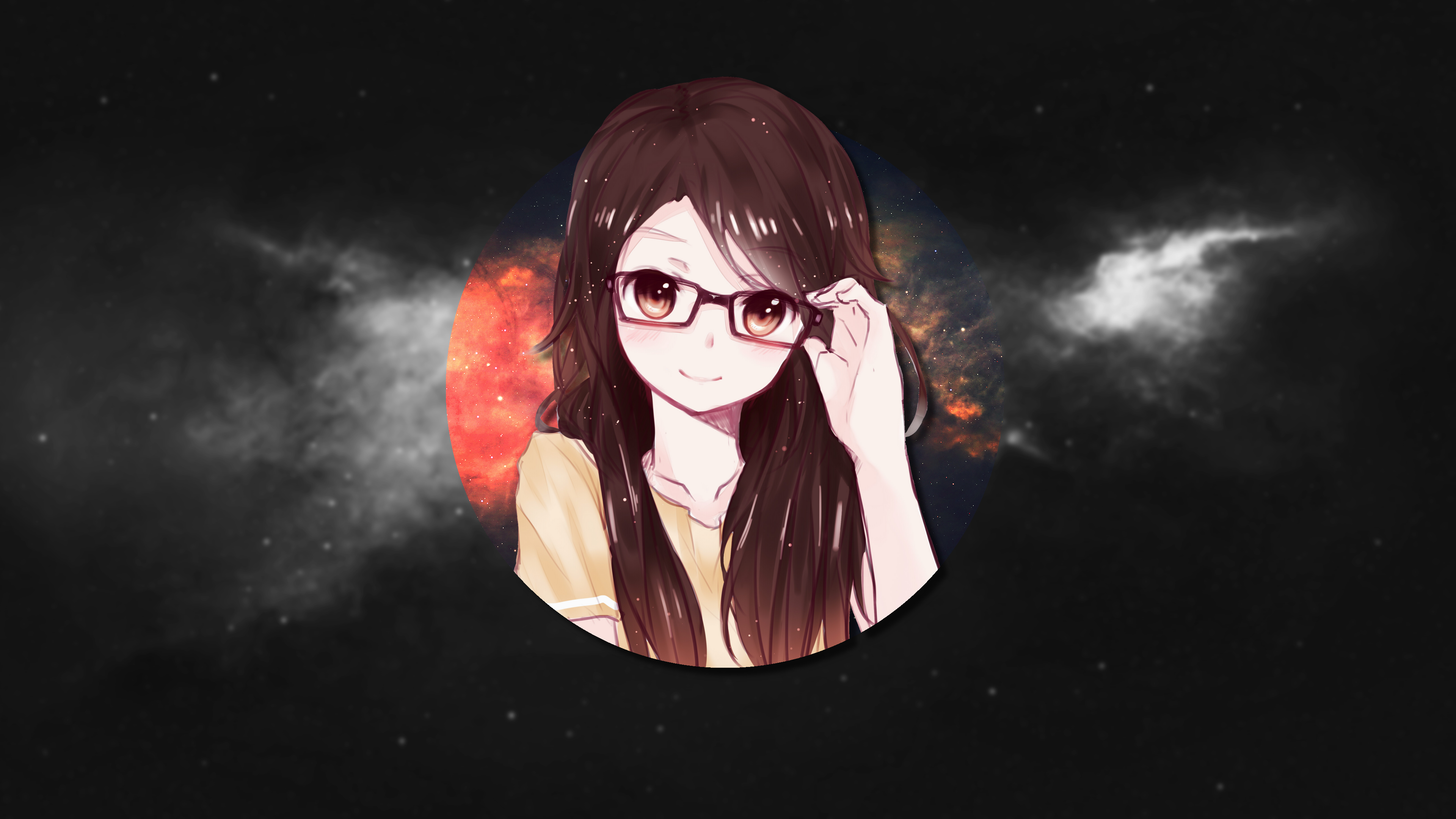 Anime 3840x2160 picture-in-picture space anime anime girls glasses long hair