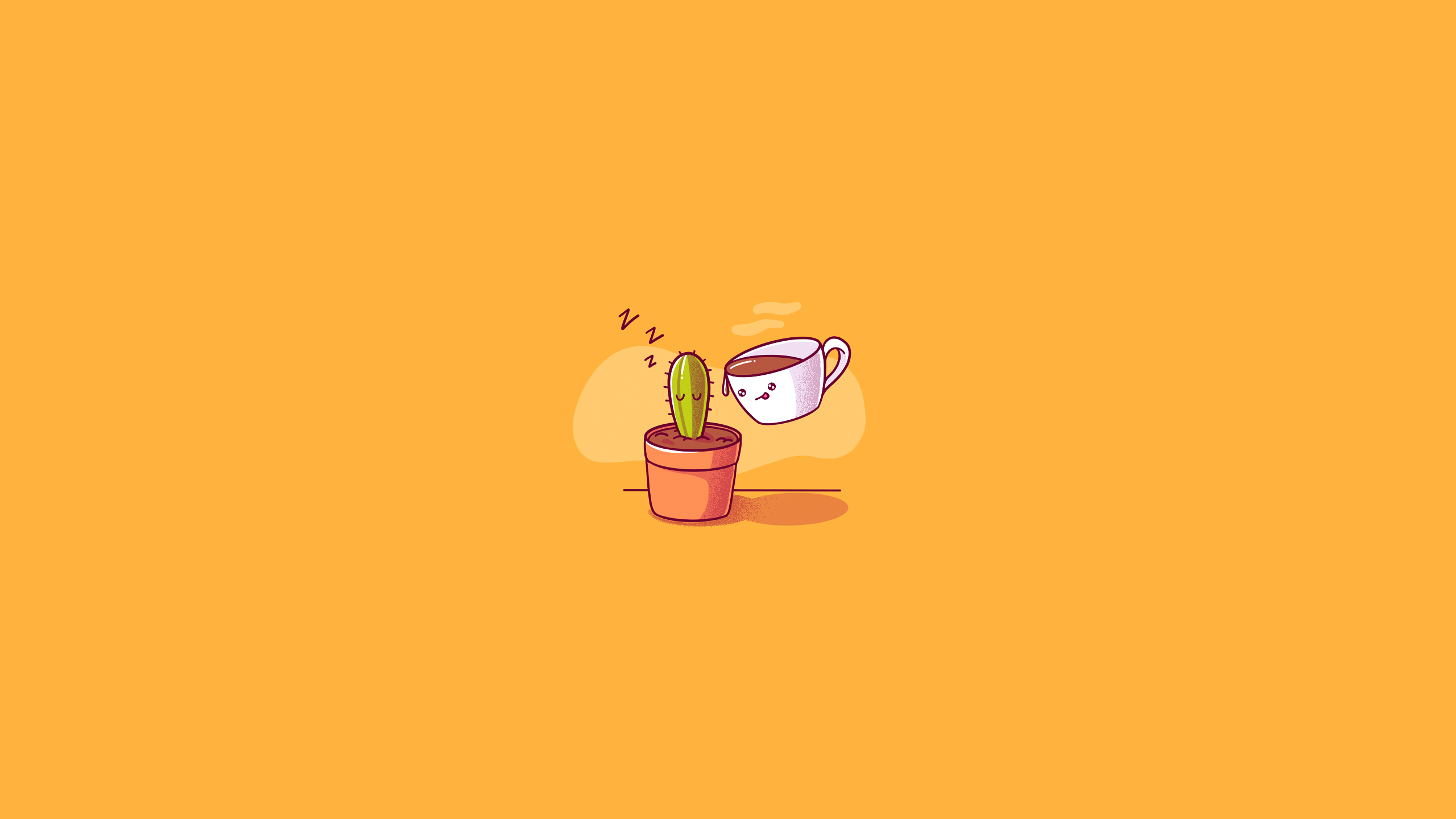 General 2560x1440 illustration coffee cactus simple background digital art sleeping cup drink