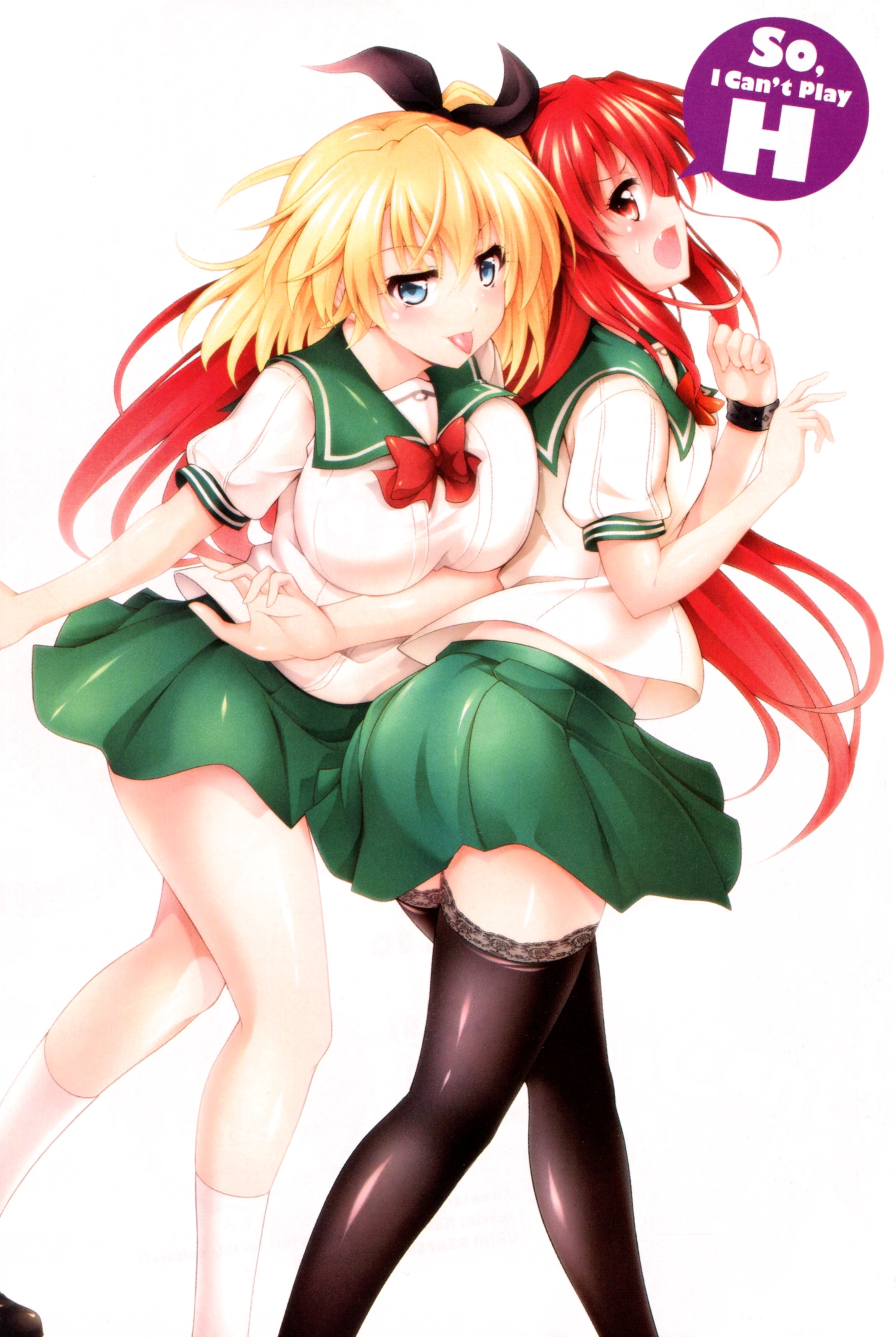 Anime 2982x4449 Dakara Boku Wa, H Ga Dekinai anime girls Lisara Restall Fukumune Iria anime school uniform thigh-highs blonde redhead