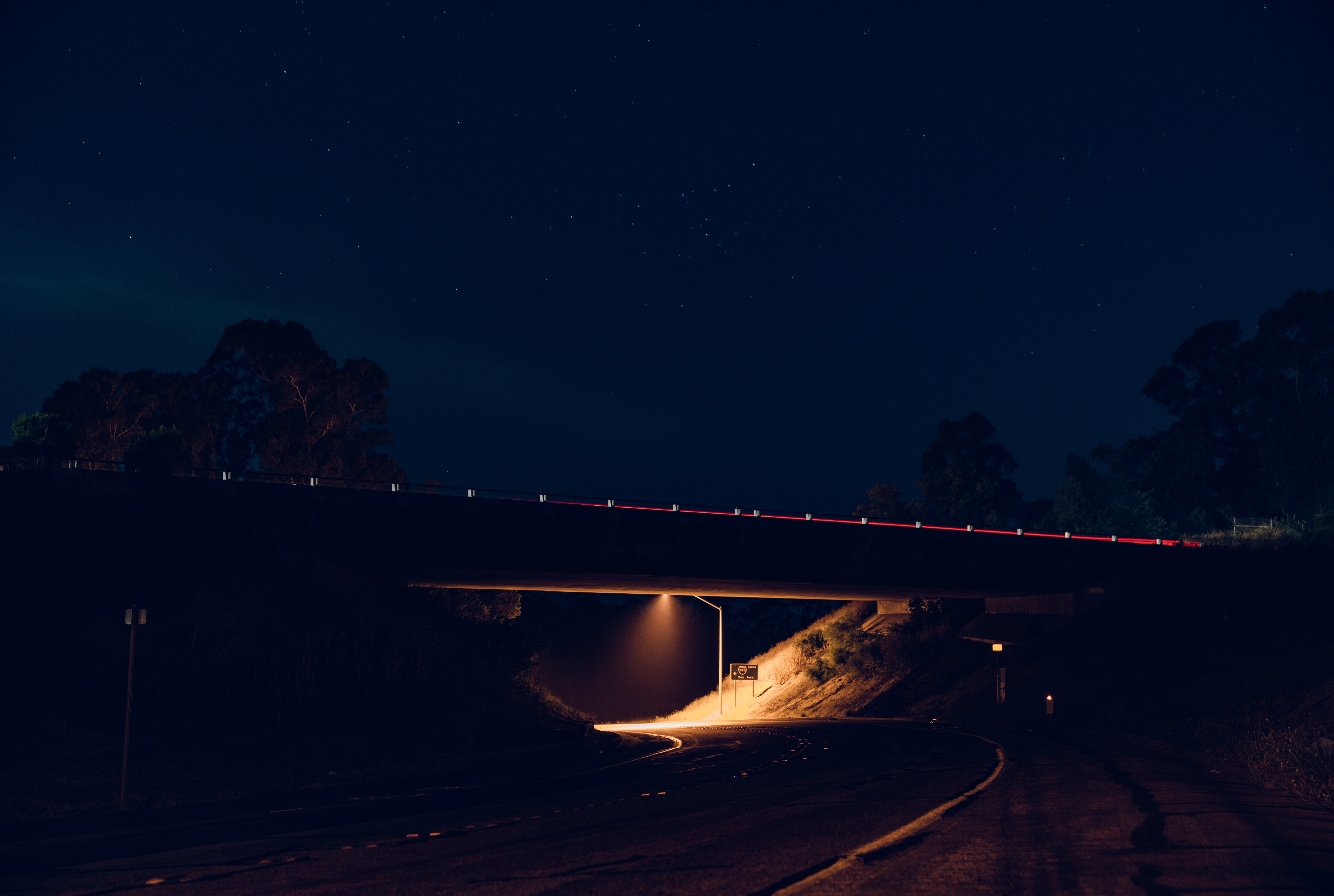 General 7896x5304 road bridge lights night stars sky asphalt street light California light trails USA low light