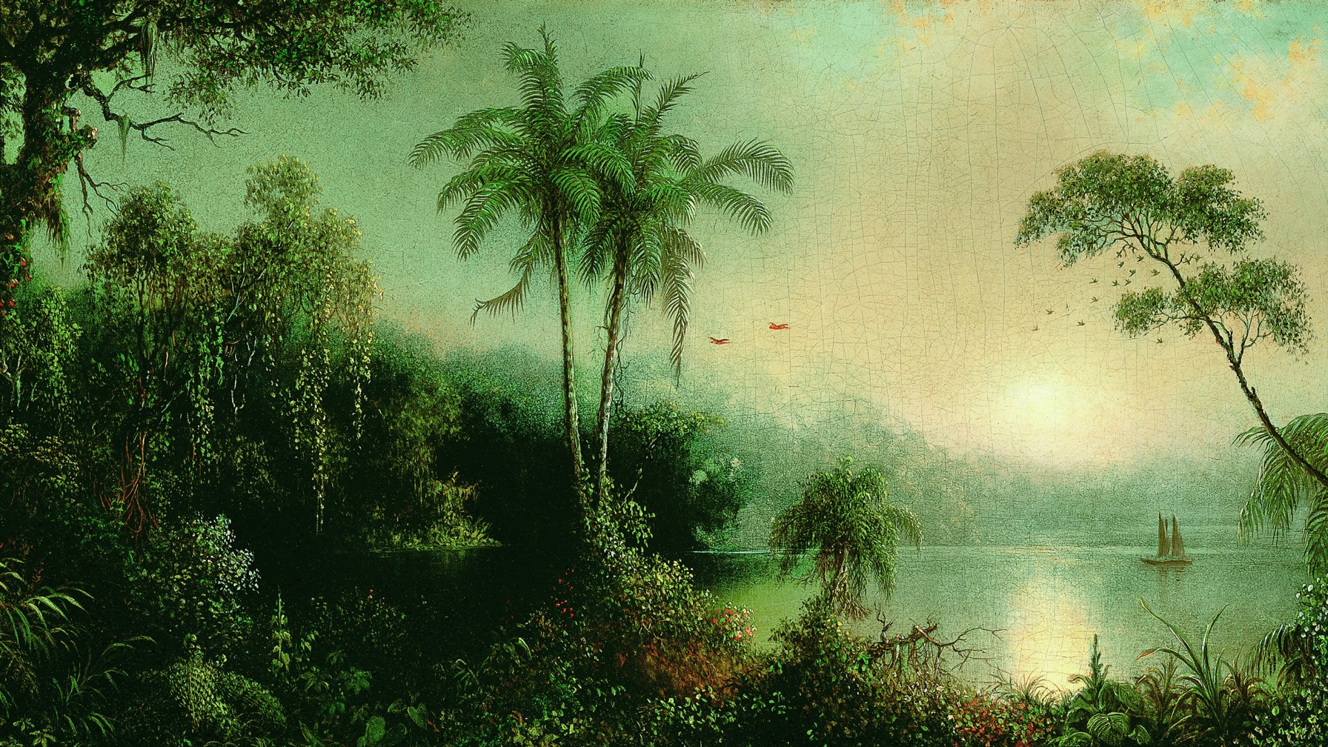 General 1920x1080 nature landscape Nicaragua painting artwork palm trees jungle water trees sailing ship clouds classic art