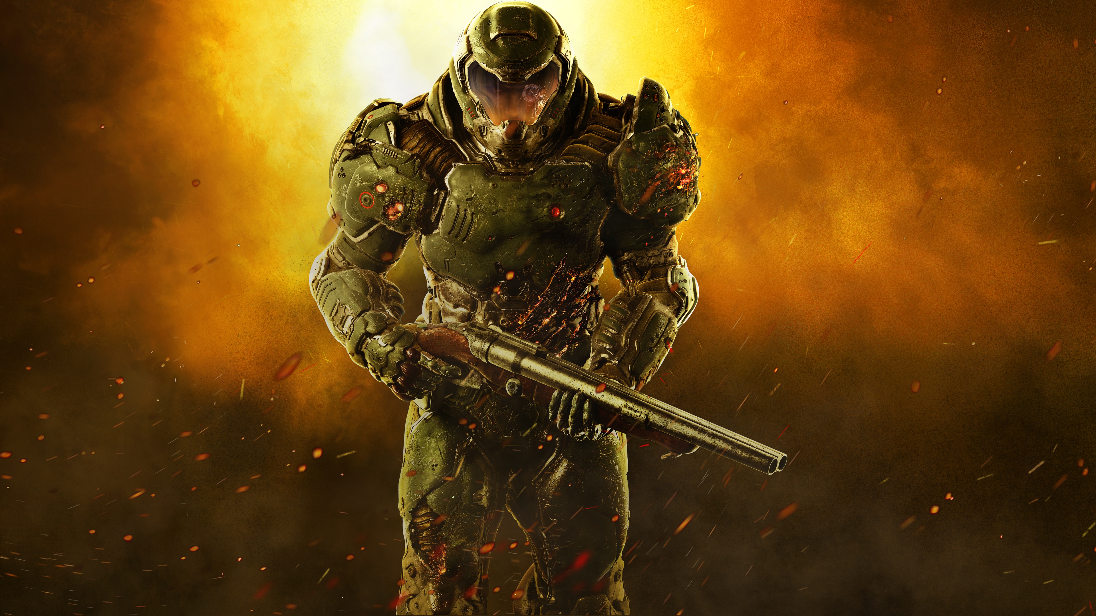 General 3840x2160 Doom (2016) video games shotgun frontal view video game characters weapon armor