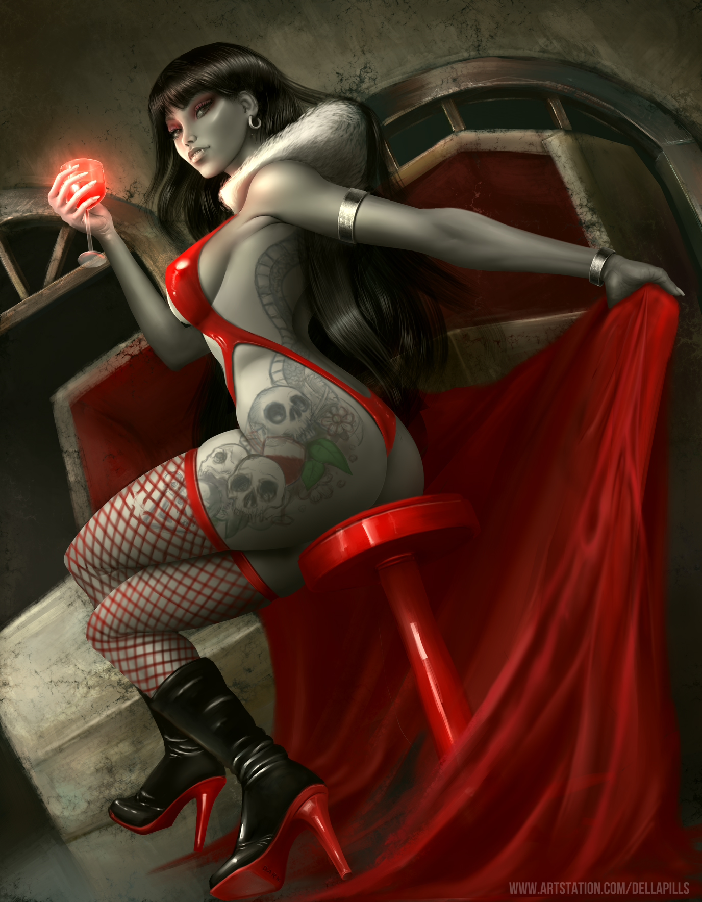 General 1376x1768 Vampirella fantasy girl DellaPills illustration ass bodysuit