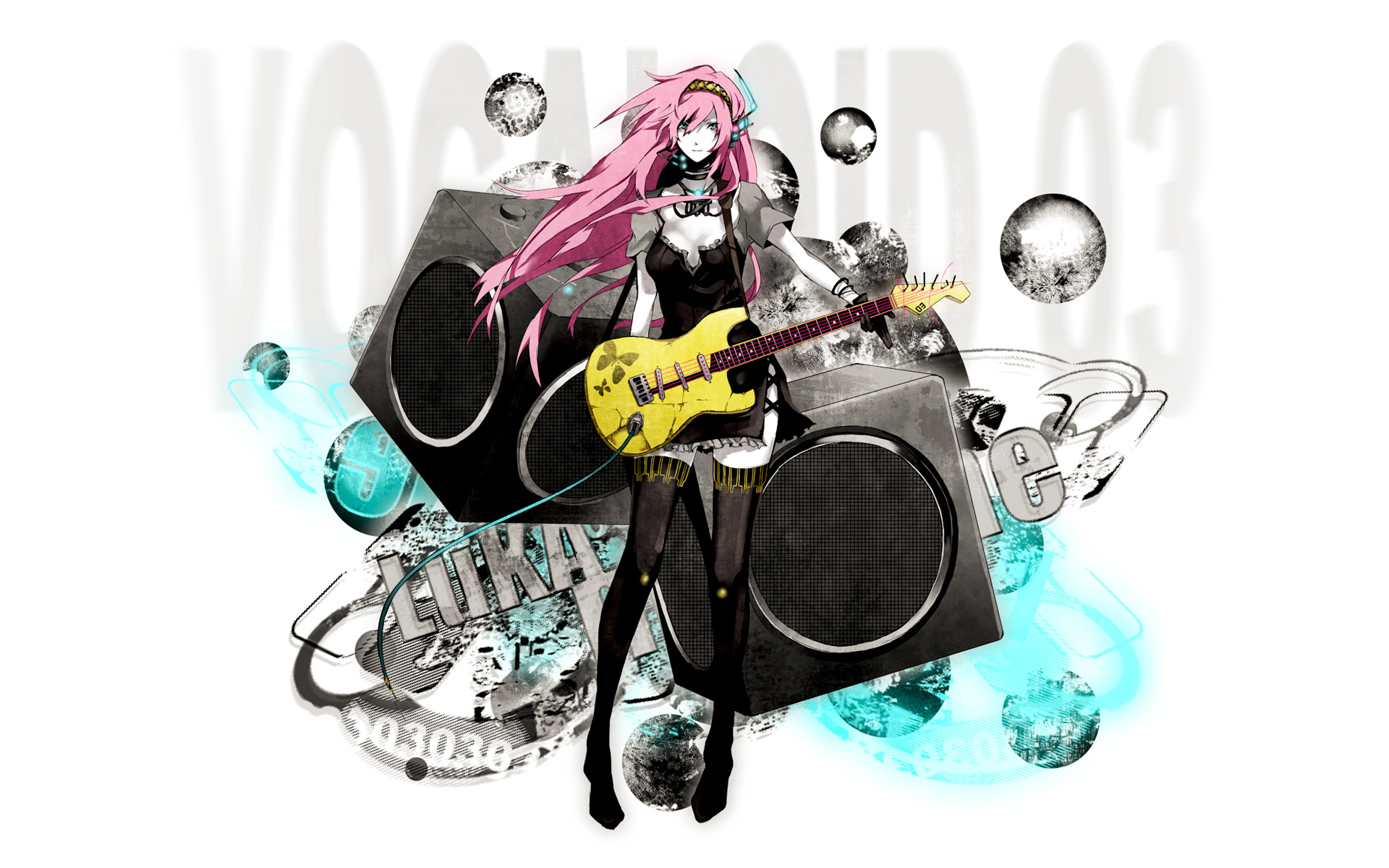 Anime 1920x1200 Megurine Luka Vocaloid speakers guitar pink hair long hair anime girls