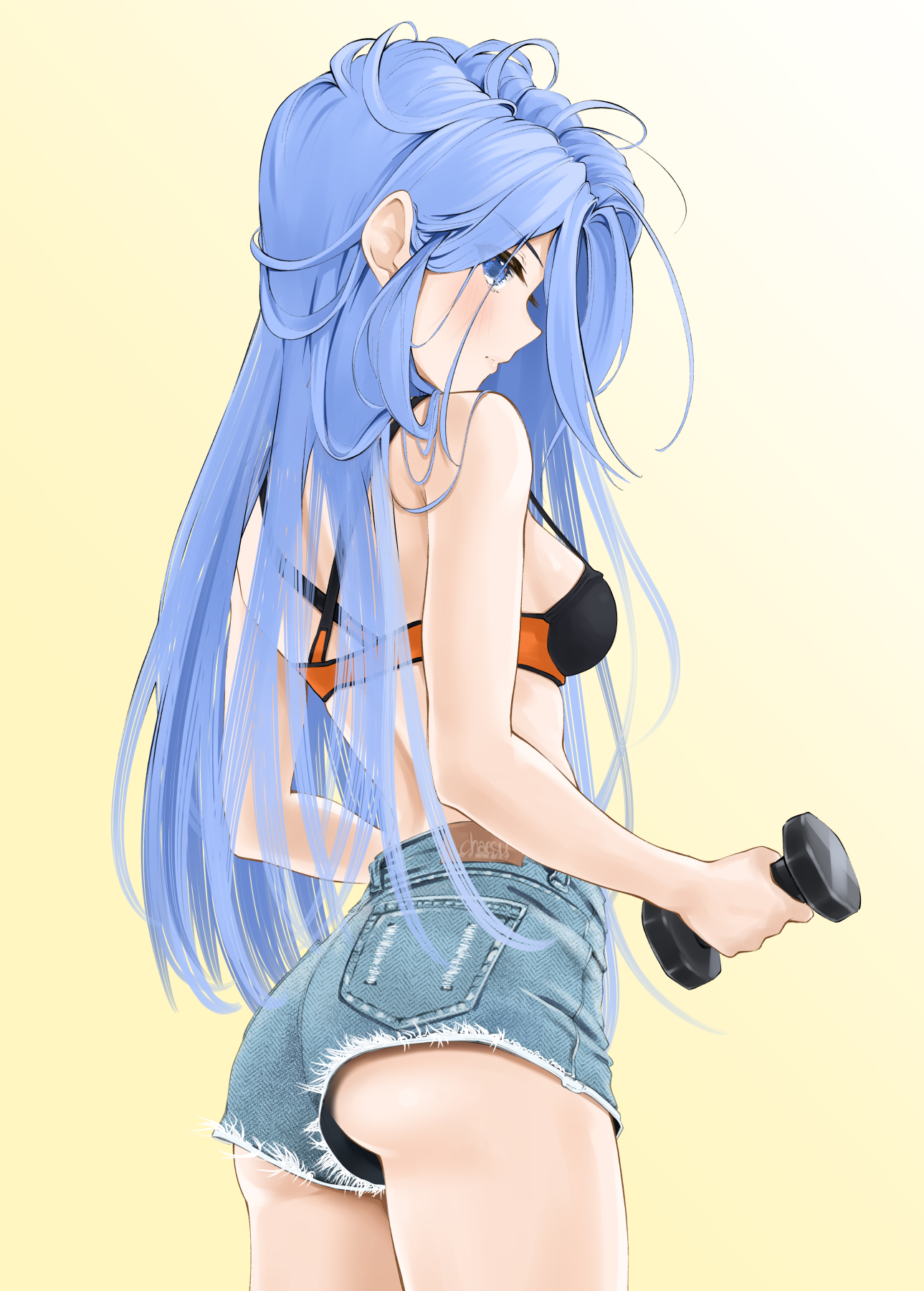Chaesu Blue Hair Long Hair Blue Eyes Working Out Ass Anime Anime Girls Digital Art