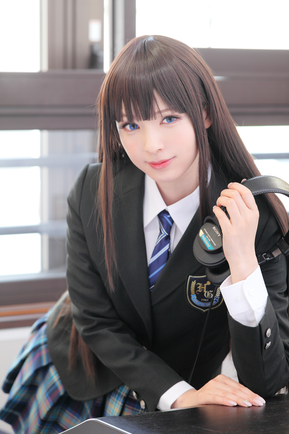People 1000x1500 cosplay Asian women indoors school uniform headphones women
