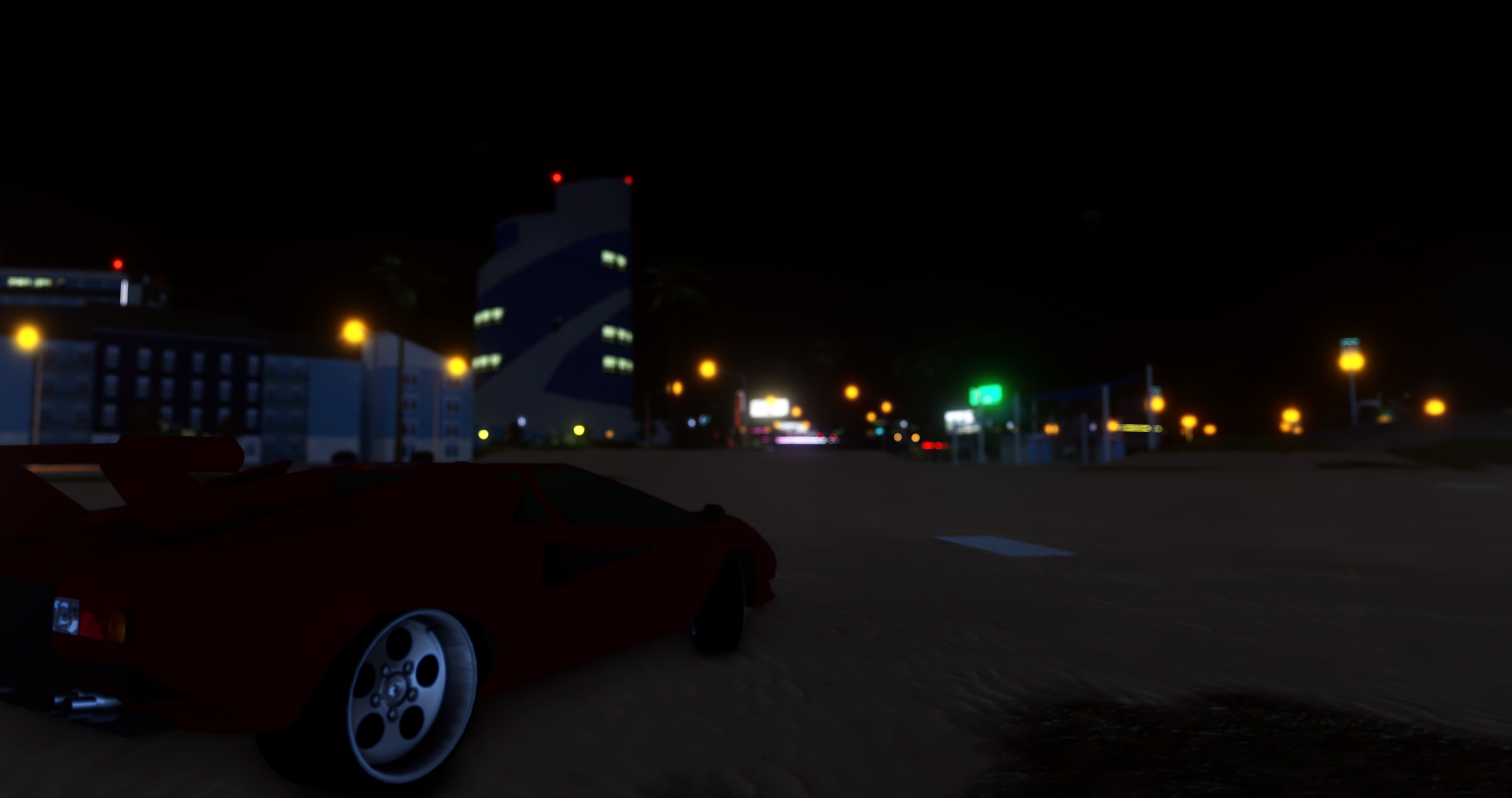 General 3588x1892 Lamborghini Lamborghini Countach red cars beach city lights city building Roblox Pacifico (Roblox Game) video games