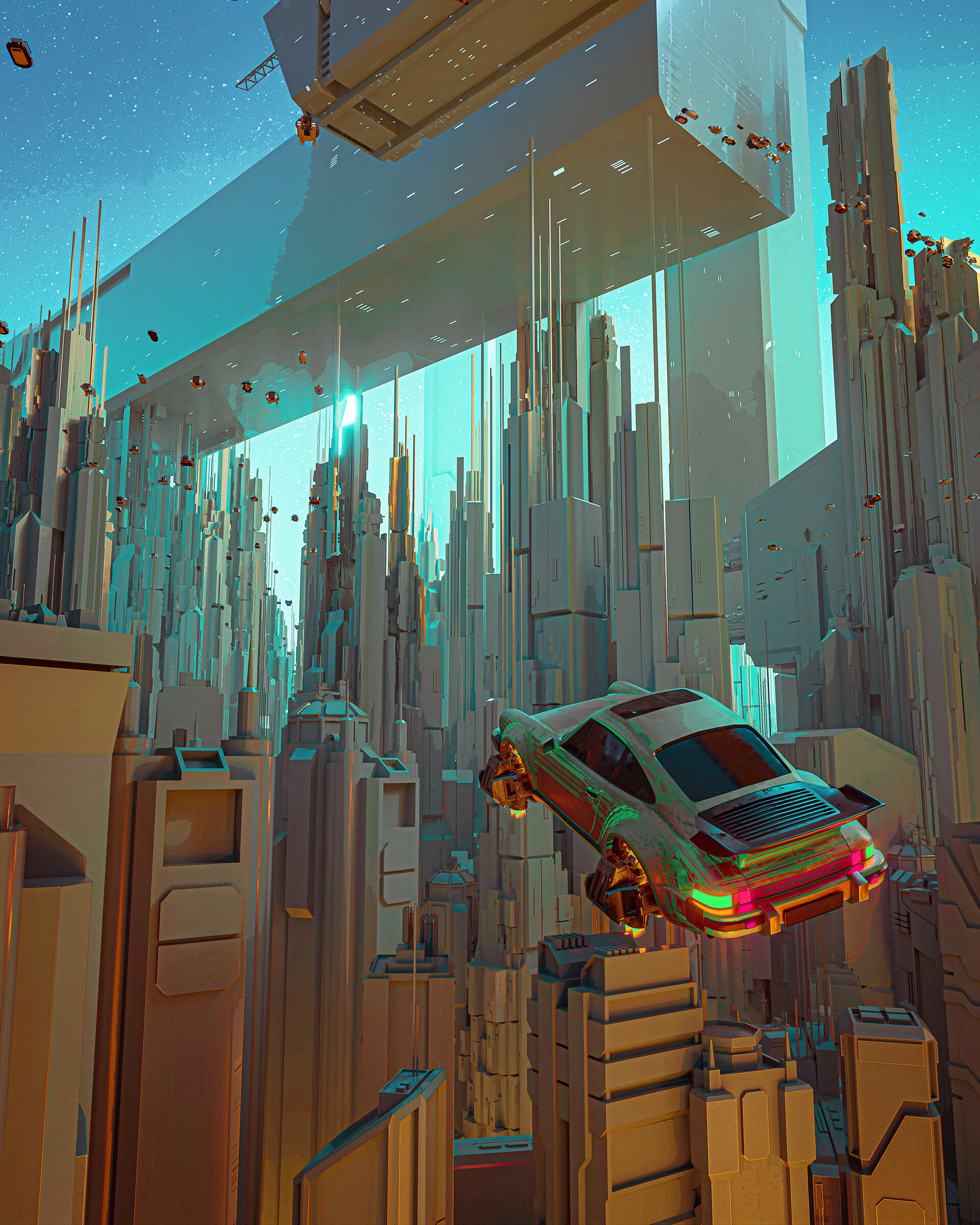 General 1920x2400 science fiction artwork cityscape futuristic city car vehicle CGI Porsche flying car digital art portrait display