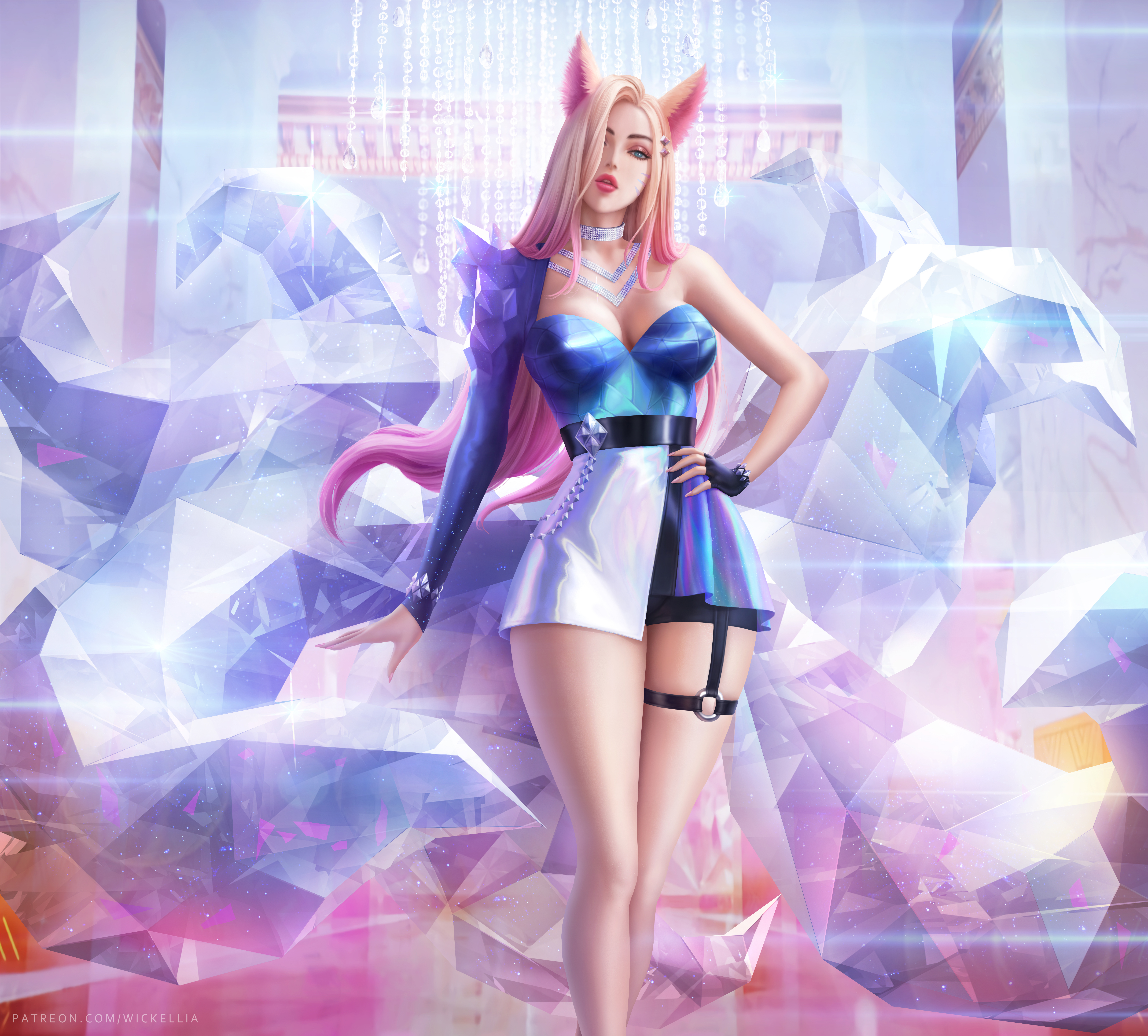 General 7200x6500 illustration artwork digital art fan art drawing fantasy girl fantasy art Wickellia video games video game girls video game art video game characters women Ahri (League of Legends) League of Legends looking at viewer long hair multi-colored hair colorful cleavage wide hips