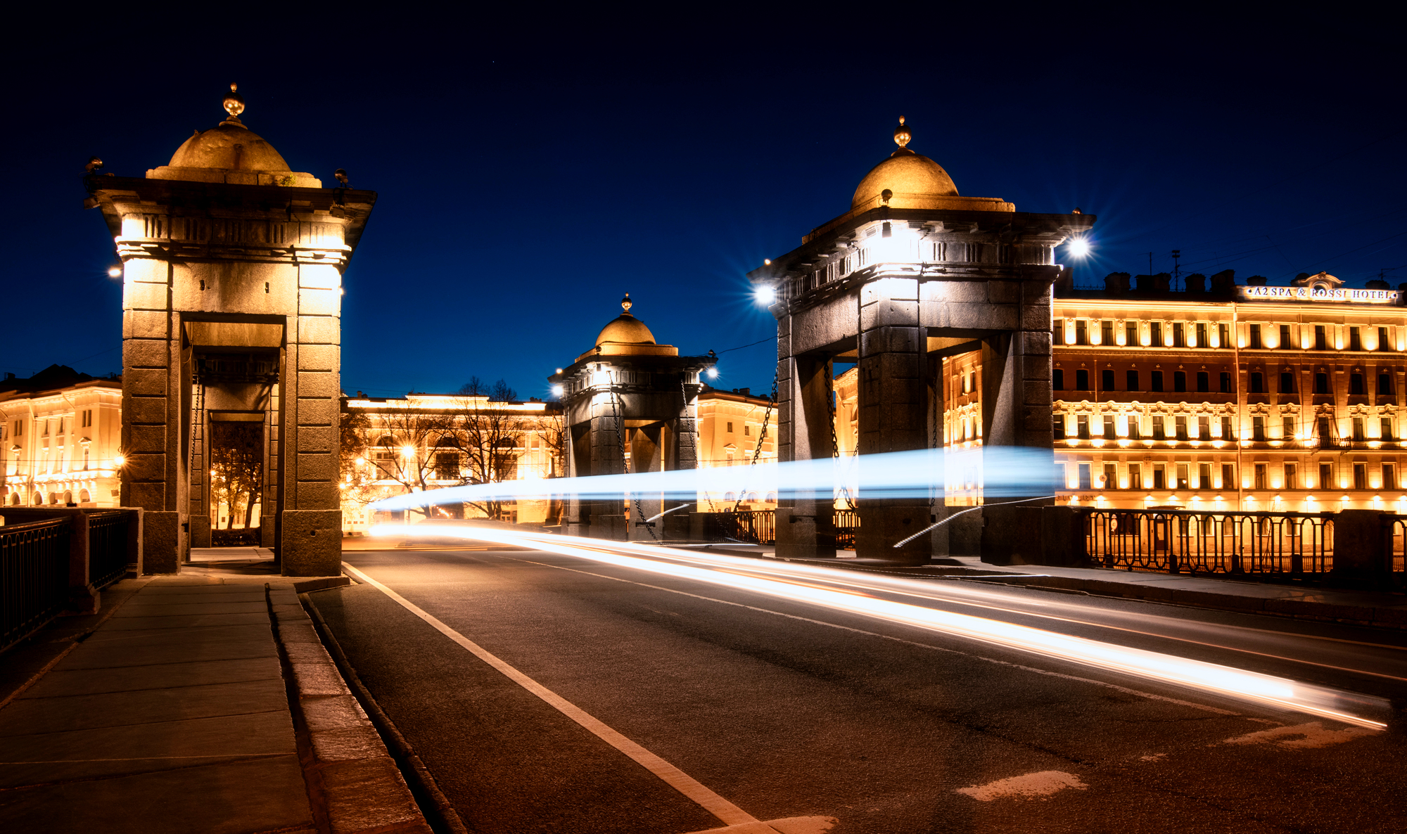 General 2000x1186 light trails road urban city cityscape night photography lights sky clear sky Yuri Stolypin architecture St. Petersburg Russia low light