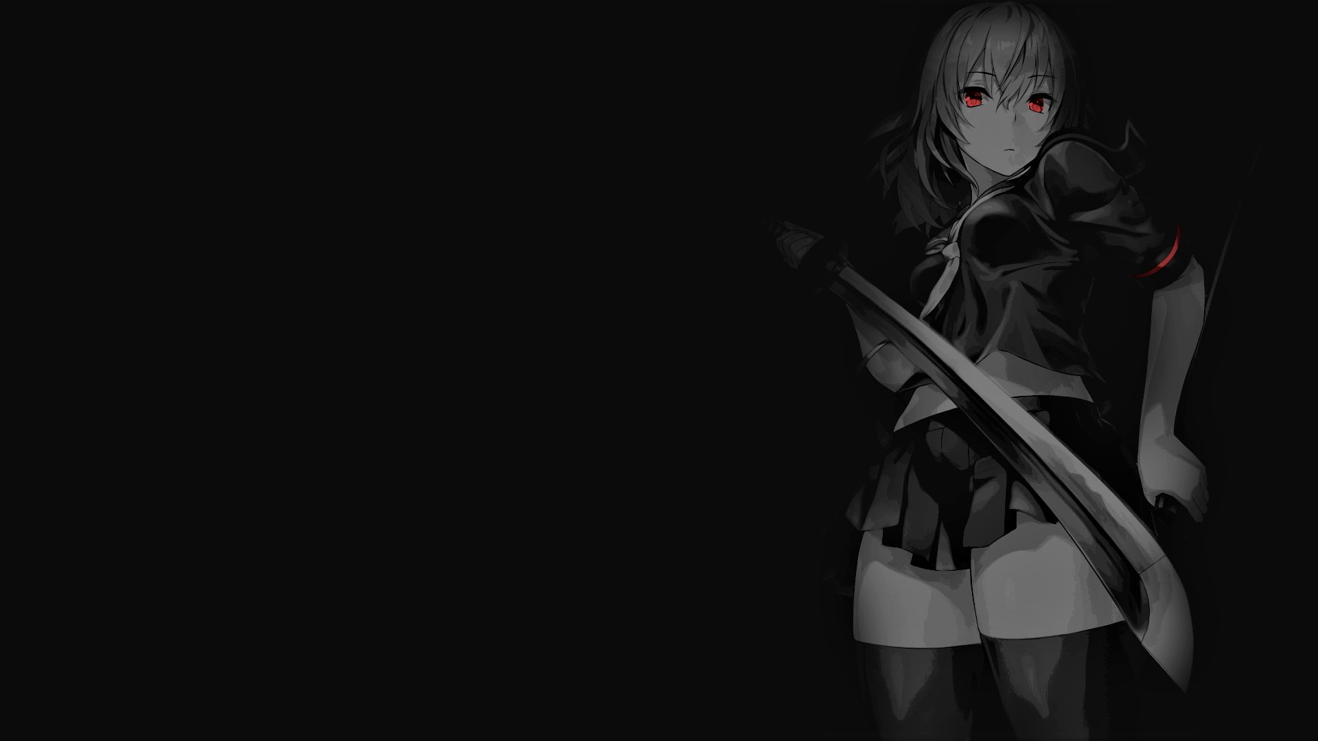 Anime 1920x1080 selective coloring black background dark background simple background anime girls sword school uniform