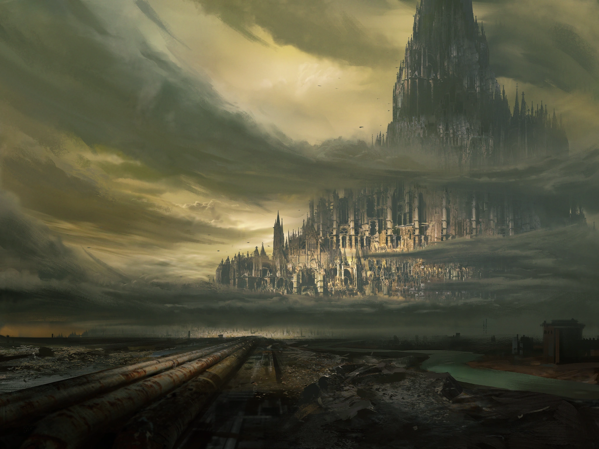 General 2048x1536 hive city science fiction tower desolate clouds digital art wasteland castle