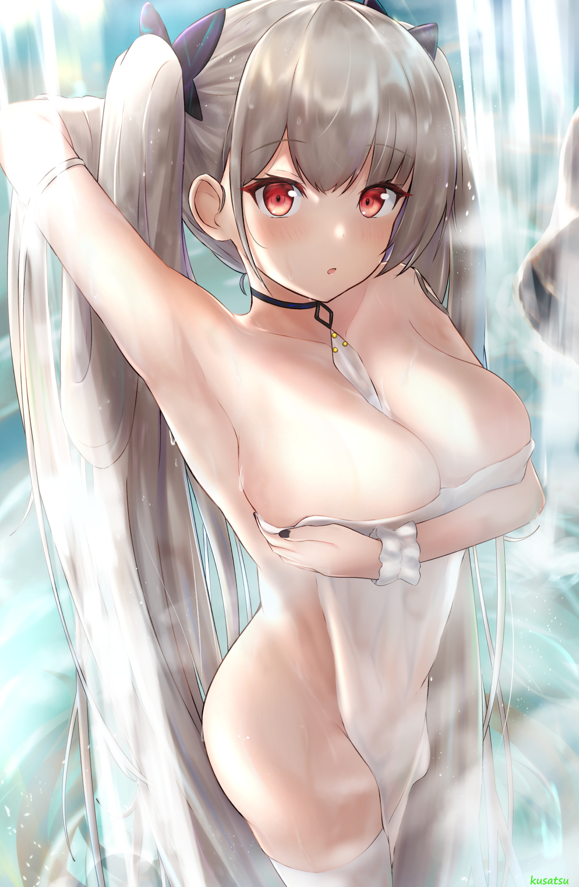 Anime girl holding boobs nude